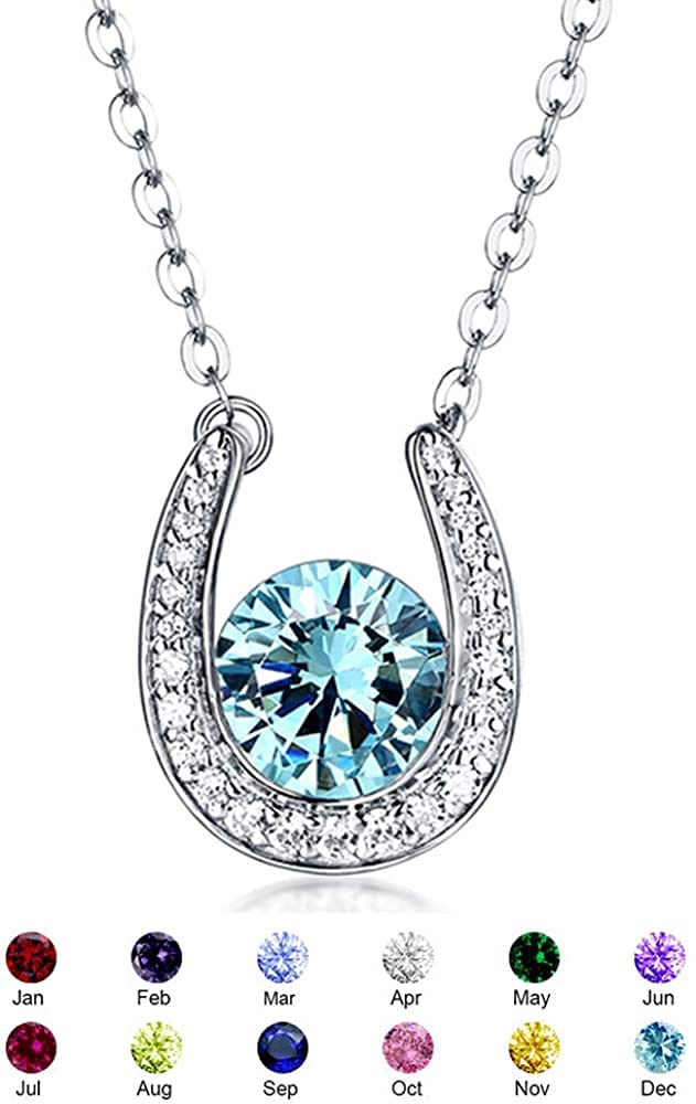 925 Sterling Silver Horseshoe Necklace with Custom Birthstone - Personalized Good Luck Pendant for Women, Dainty Everyday Jewelry Gift for Her, Birthday, Anniversary, Graduation - Perfect for Western Theme Parties, Equestrian Events & Everyday Wear
