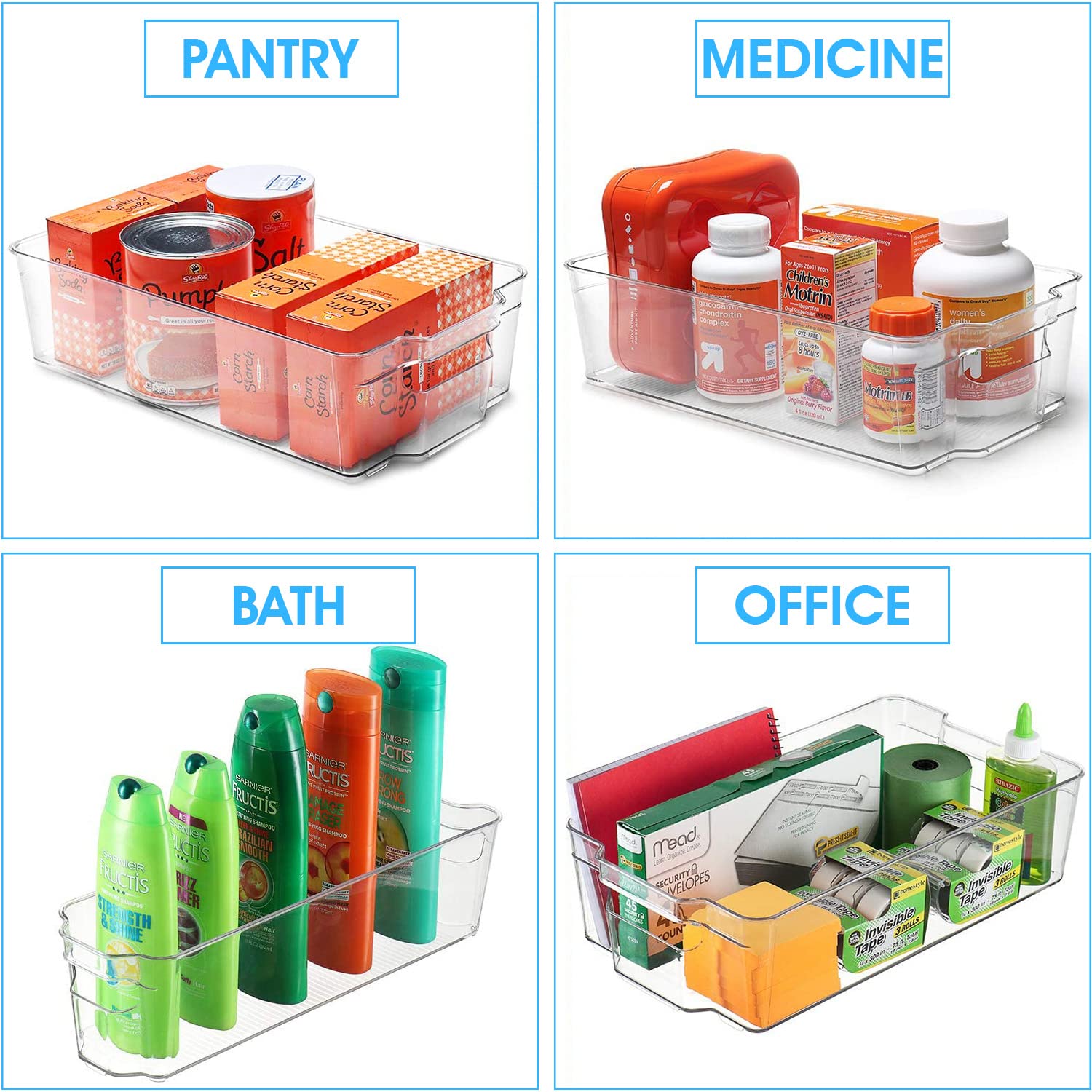 4-Pack Clear Refrigerator Organizer Bins with Handles - Stackable Storage Bins for Fridge, Freezer, Pantry & Cabinet Organization - Perfect for Kitchen, Bathroom & Home Storage Solutions