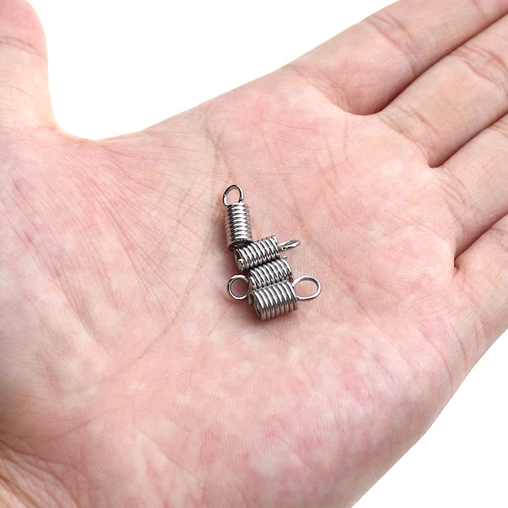 100-Piece Stainless Steel Spring Cord End Caps - 4mm Hole Spring Tube Coil Tips for DIY Jewelry Making, Leather Crafting & Beading Projects - Durable Metal Terminators for Bracelets, Necklaces & Keychains
