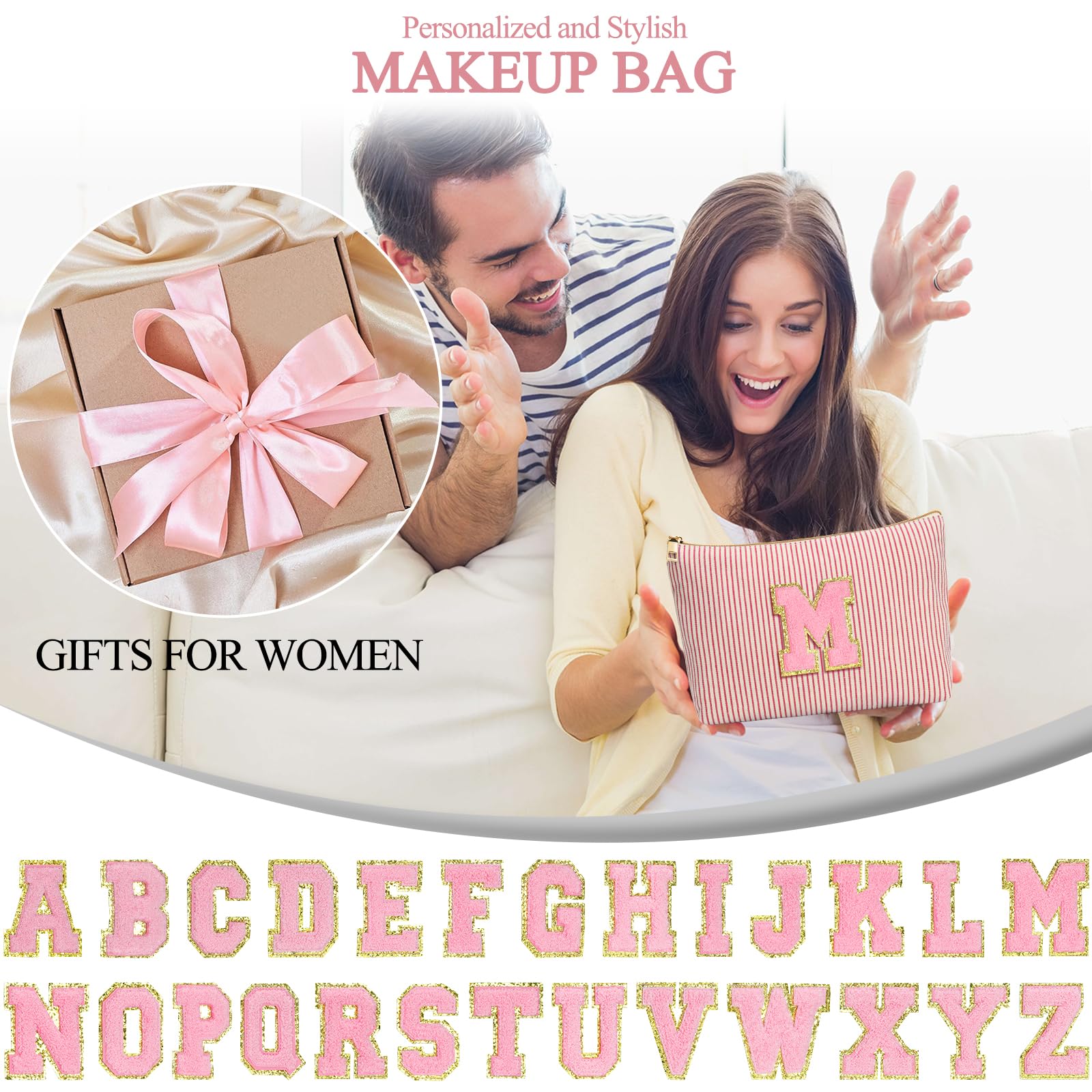 Personalized Initial Cute Pink Cosmetic Bag for Women | Makeup Pouch Organizer | Travel Toiletry Bag | Perfect Graduation Gifts for Girls 10-14, Birthday Gifts for Her, Mom, Girlfriend, Wife & Teacher | Great for Travel, School & Everyday Use | Black