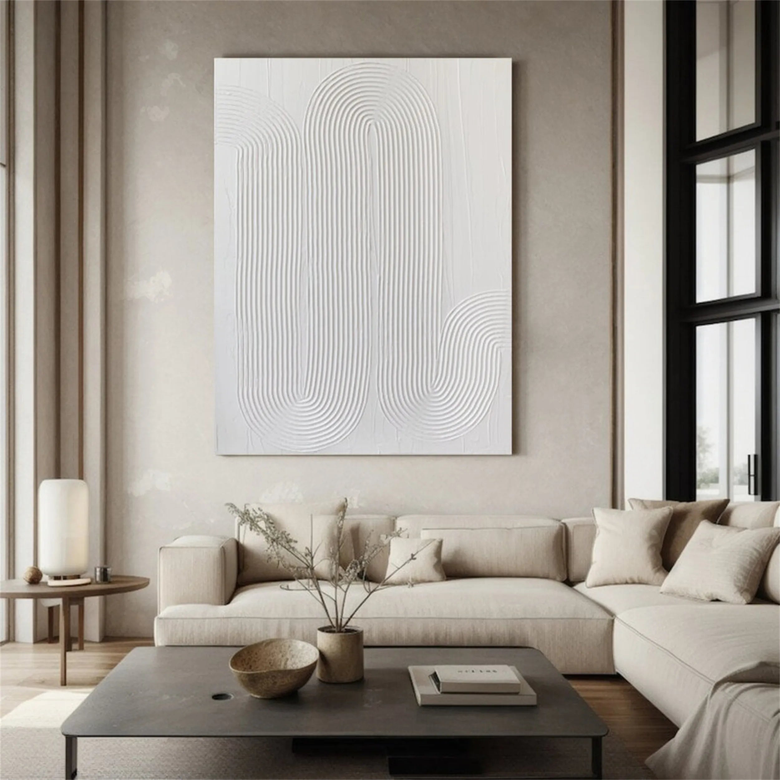 White Minimalist Textured Painting Canvas #MM207 - Premium Abstract Wall Art for Modern Home & Office Decor