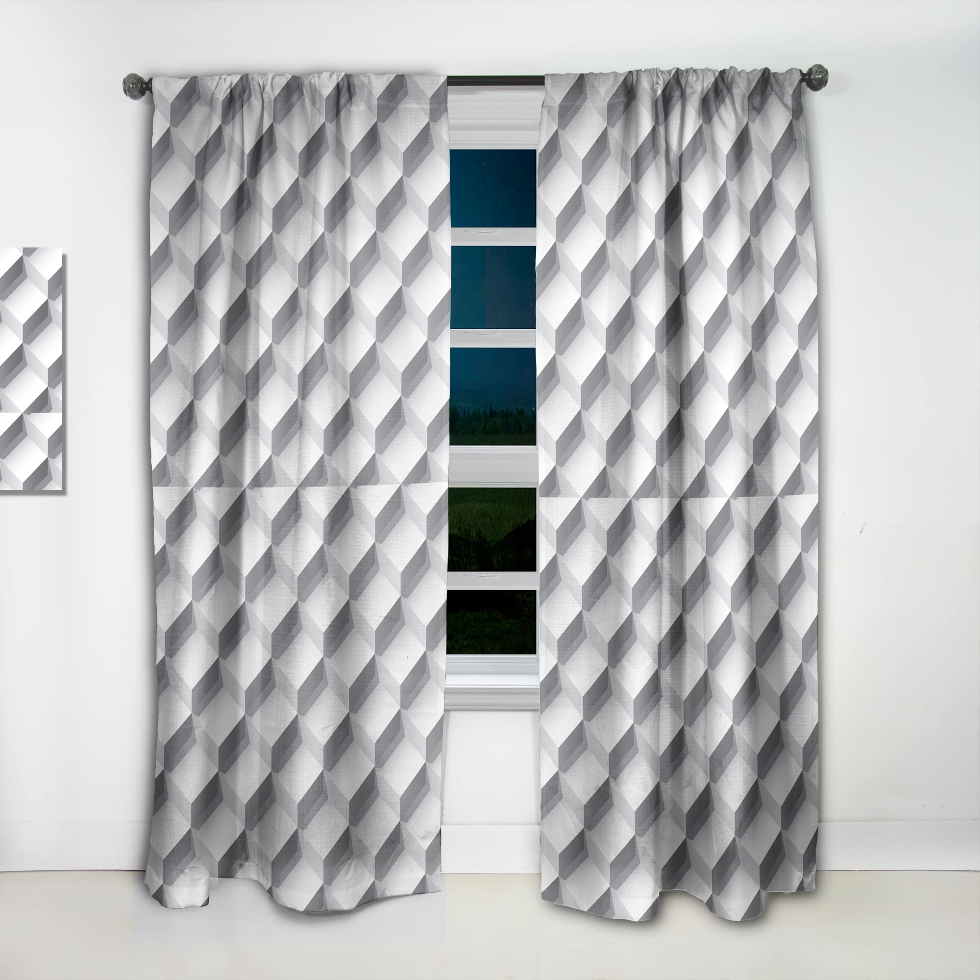 DesignQ White Abstract Pattern Thermal Insulated Curtains - Single Panel 52x108 - Elegant Window Drapes for Bedroom & Living Room - Perfect for Home Decor & Light Control