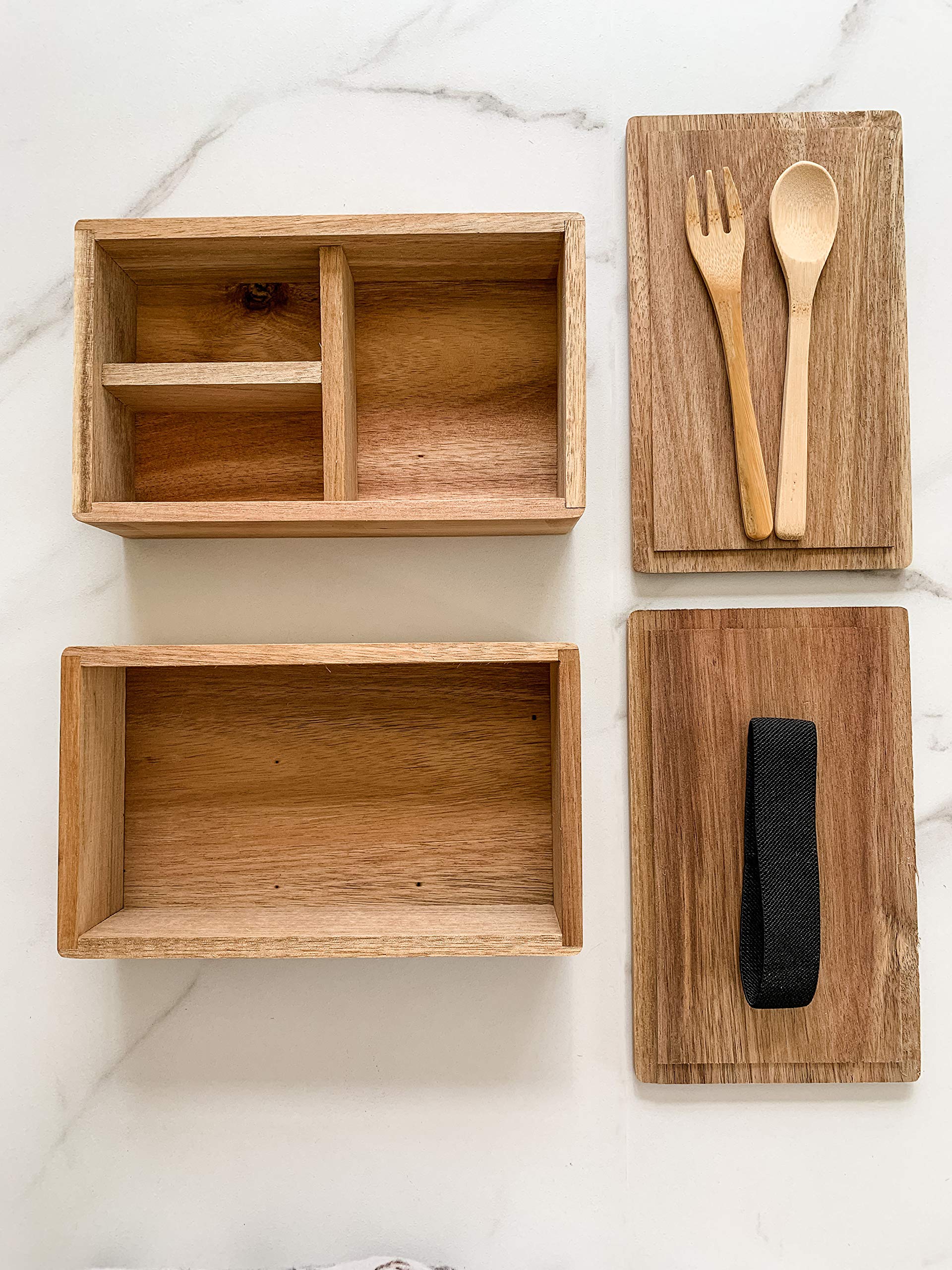 Japanese Style Natural Wooden Lunch Box - 100% Handmade Portable Bento Box with Fork & Spoon | Eco-Friendly Food Container for Office, School, Picnic, Hiking & Camping | Perfect for Meal Prep & Outdoor Dining