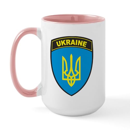 White/Pink Inside - Ukraine Shield Large Mug