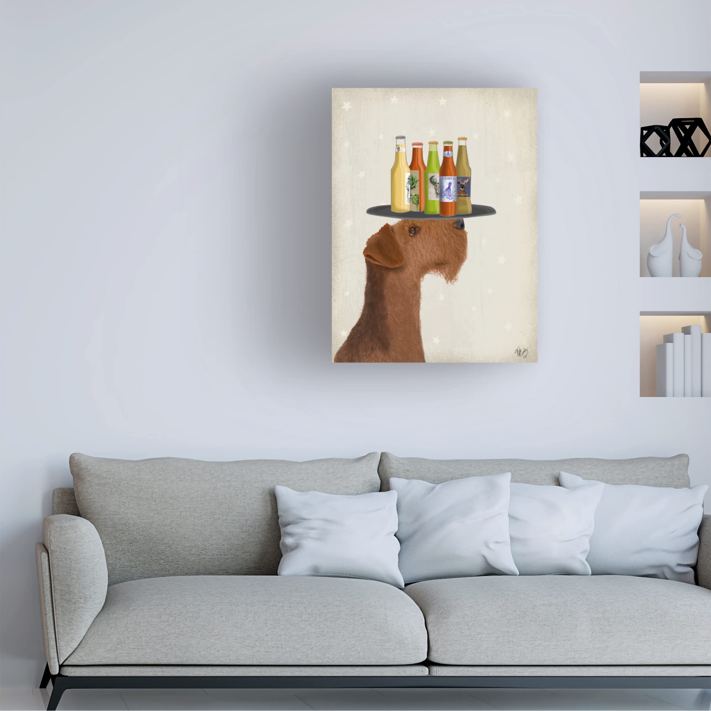 Fab Funky 'Airdale Beer Lover' Canvas Wall Art Print - Handmade Dog & Beer Painting for Home Bar, Man Cave & Pub Decor - Perfect Gift for Beer Enthusiasts