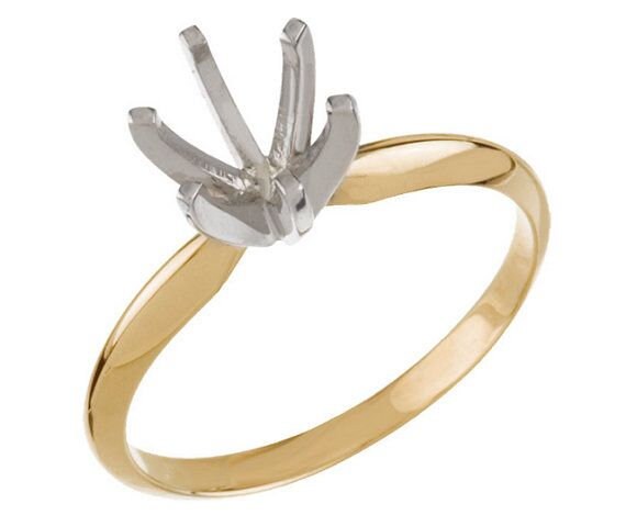 14K Two-Tone Gold 6-Prong Round Head Ring Setting – 5.8mm Deep V-Notch, Size 7 (Not Pre-Notched) – Perfect for Engagement Rings, Wedding Bands & Custom Jewelry Making