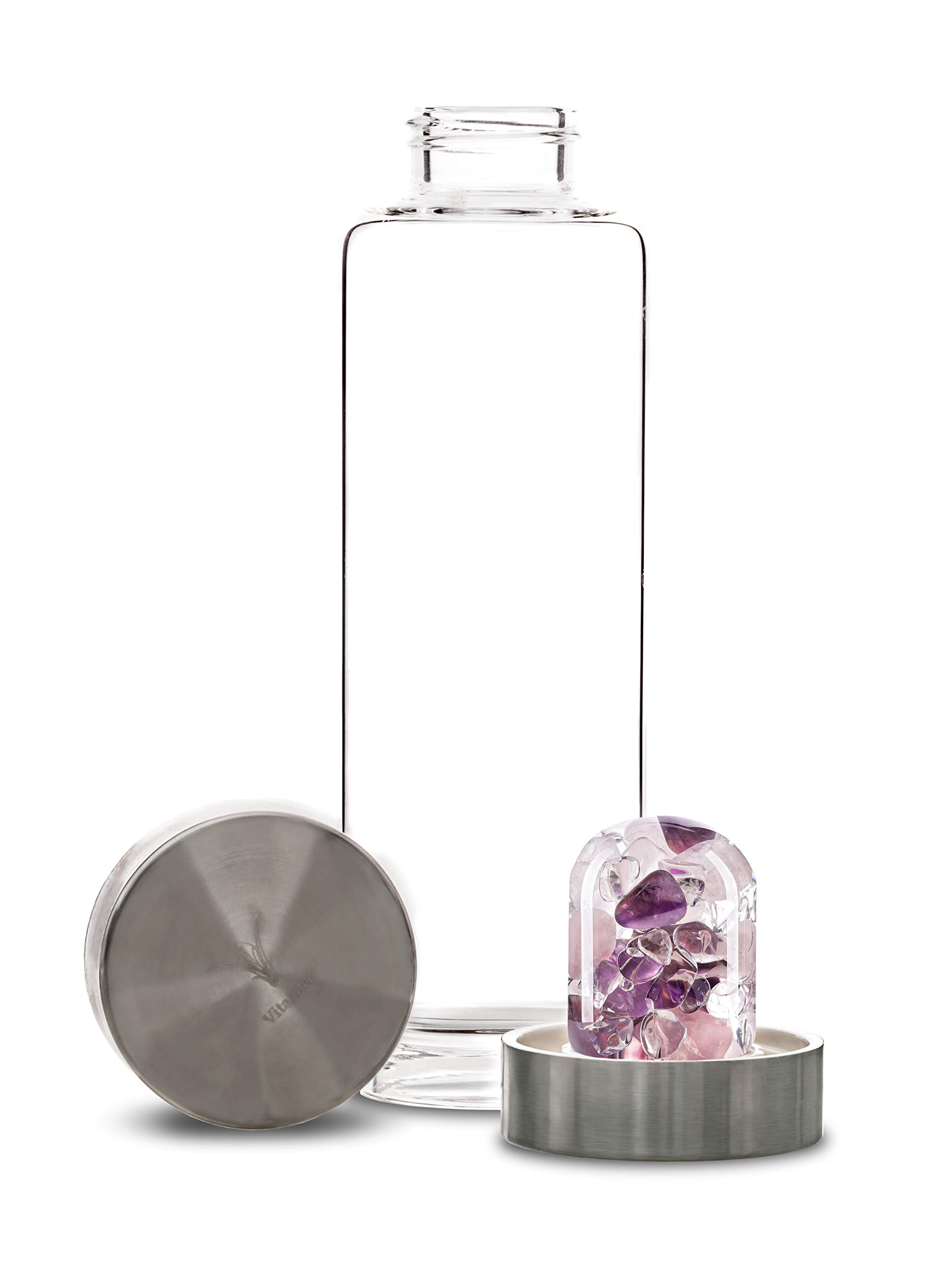 VitaJuwel ViA WELLNESS - Crystal Infused Water Bottle with Amethyst, Rose Quartz & Clear Quartz for Energy Balance, Stress Relief & Mental Clarity | Natural Healing Gemstone Water Bottle for Yoga, Meditation & Daily Wellness Hydration