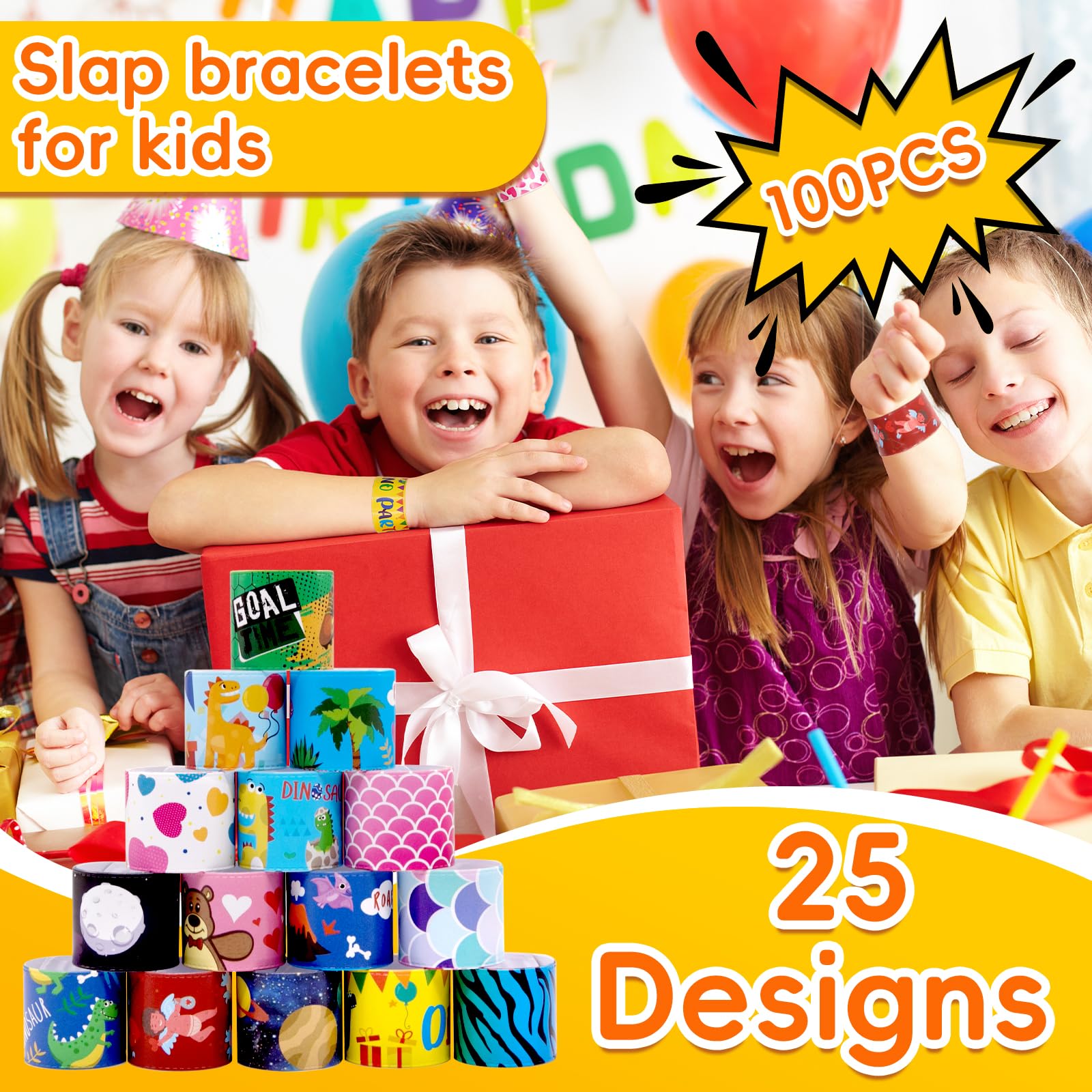 144PCS Slap Bracelets for Kids 8-12 - Bulk Party Favors, Christmas Gifts & Classroom Rewards - Fun Snap Bracelets for Birthday Parties, School Incentives & Holiday Celebrations - Perfect for Birthdays, Christmas Stocking Stuffers & Classroom Prize Boxes