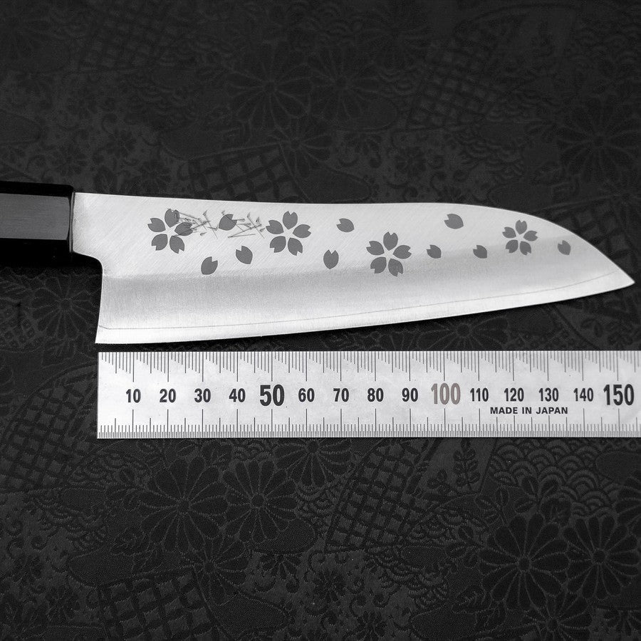 Premium Santoku Knife 150mm - VG-10 Stainless Steel Blade with Polished Sakura Ebony Handle - Japanese Kitchen Knife for Slicing, Dicing & Chopping Vegetables, Meat & Fish