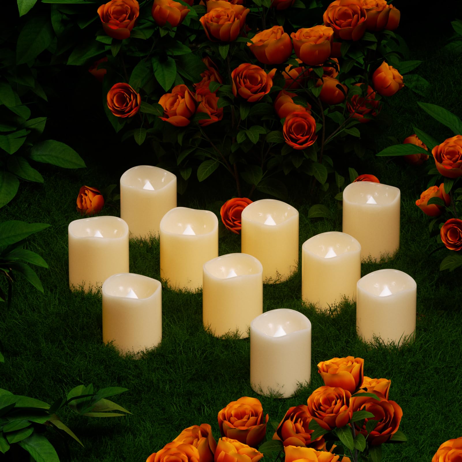 DRomance Flameless LED Votive Candles - Set of 12 Battery Operated Tealights with Remote & Timer, Amber Yellow Glow (1.5x2 Inch) - Perfect for Christmas Decor, Wedding Centerpieces, Romantic Dinners & Home Ambiance Lighting