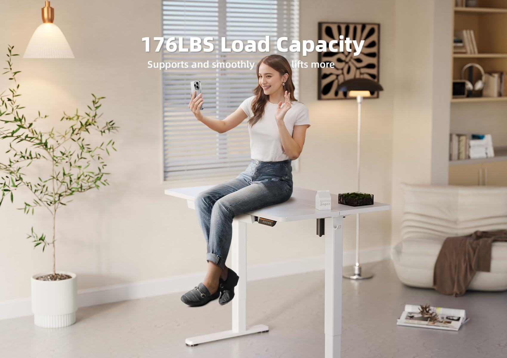 YDN 55 x 24 Inch Electric Standing Desk with Drawers - Adjustable Height Sit Stand Workstation for Home Office (White) | Ergonomic Computer Desk for Remote Work & Study