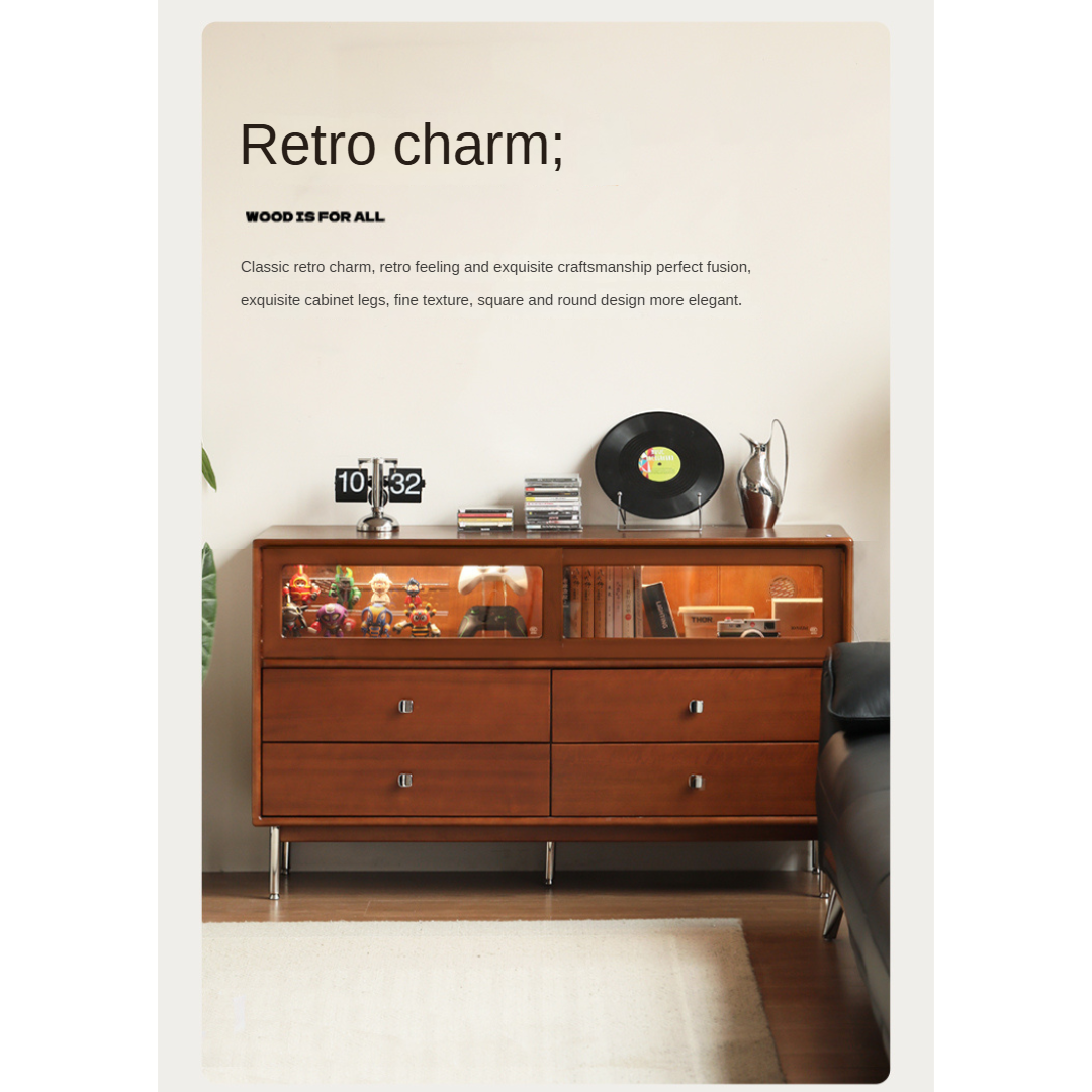Bauhaus Style Poplar Solid Wood Cabinet with Storage Drawers - Perfect for Living Room, Bedroom & Office Organization