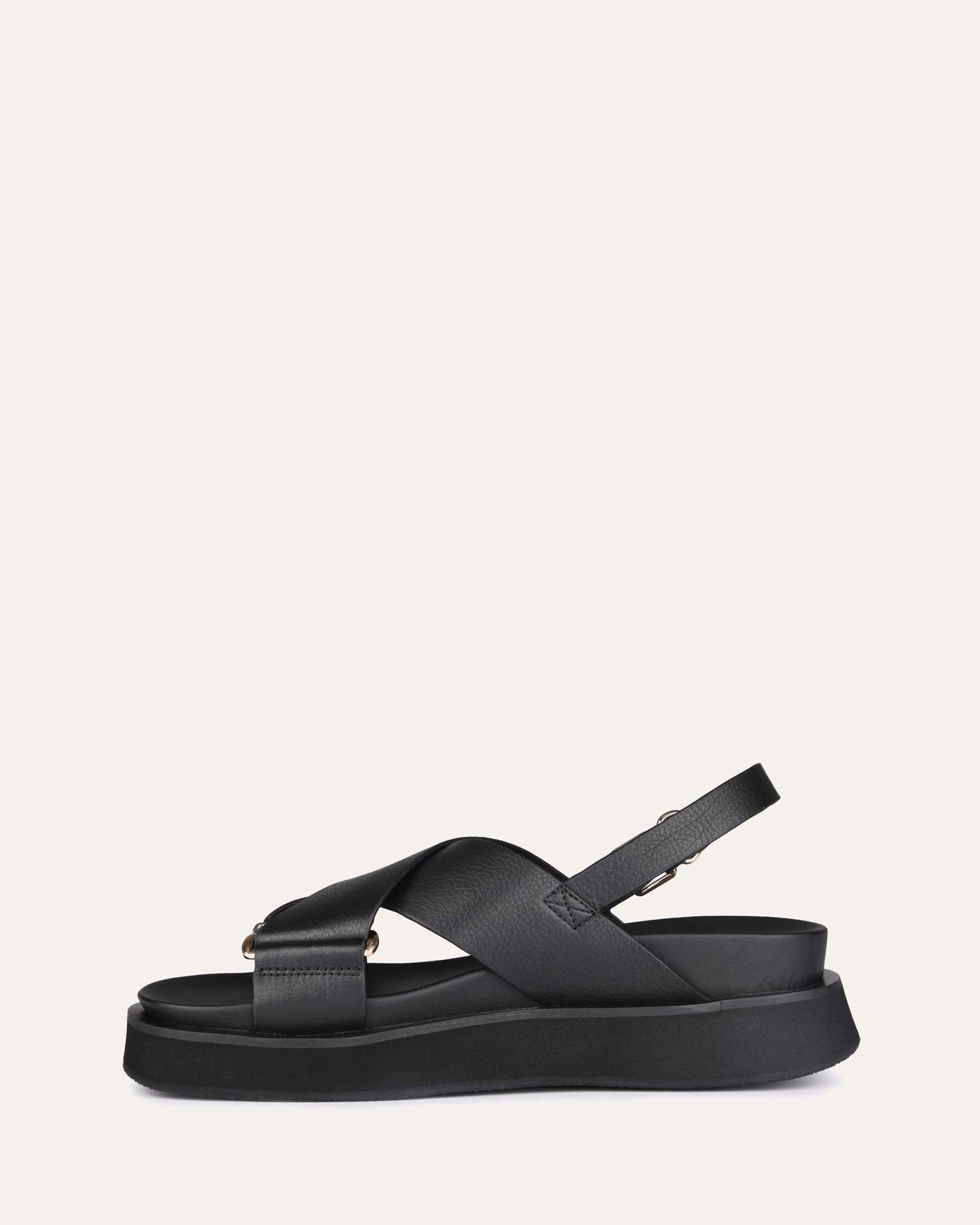 Marley Flat Sandals for Women - Black Leather Comfortable Slip-On Sandals for Beach, Vacation & Casual Wear