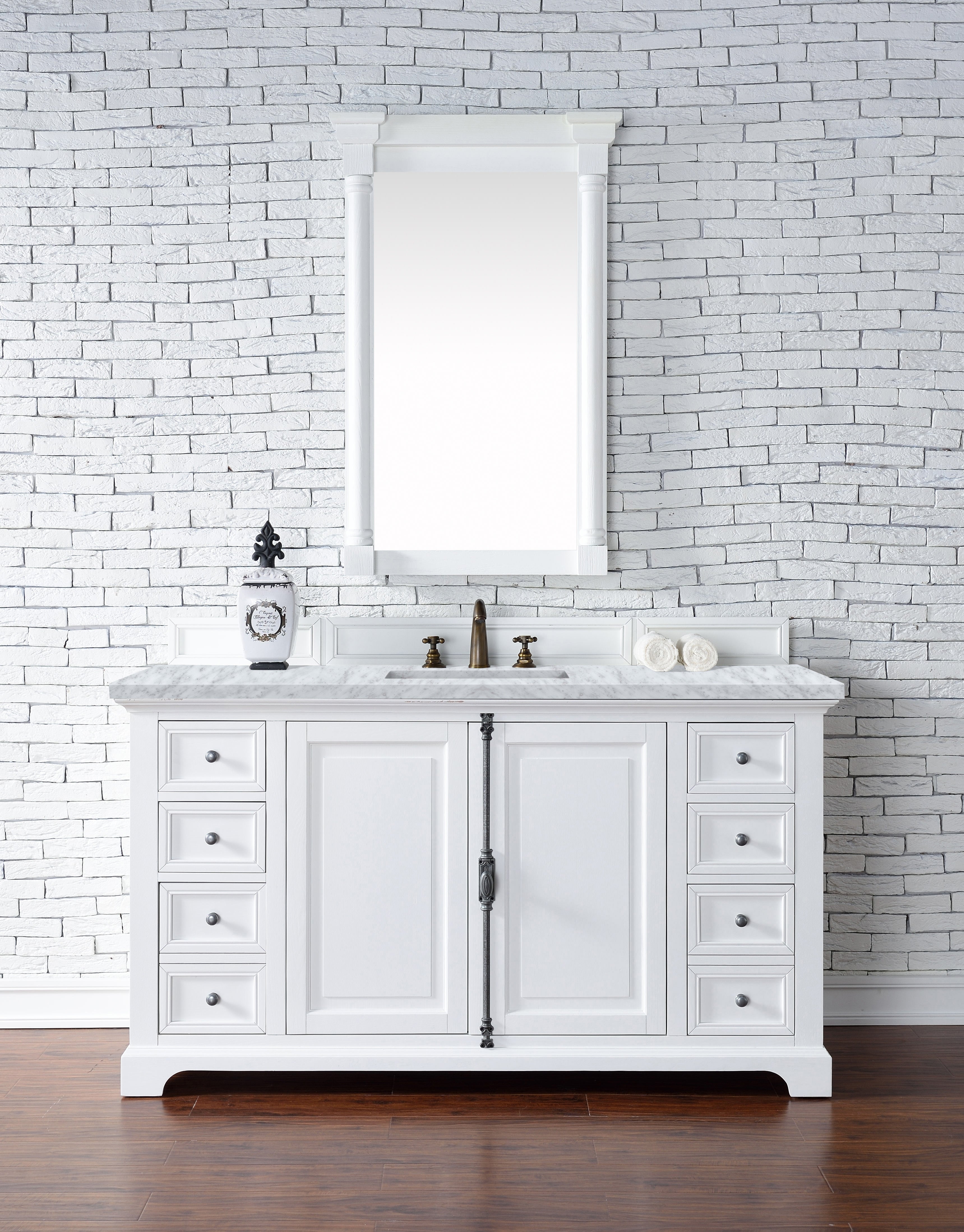 Providence 60 Inch White Single Bathroom Vanity with 3CM Carrara Marble Top - Perfect for Modern Master Bathrooms & Powder Rooms