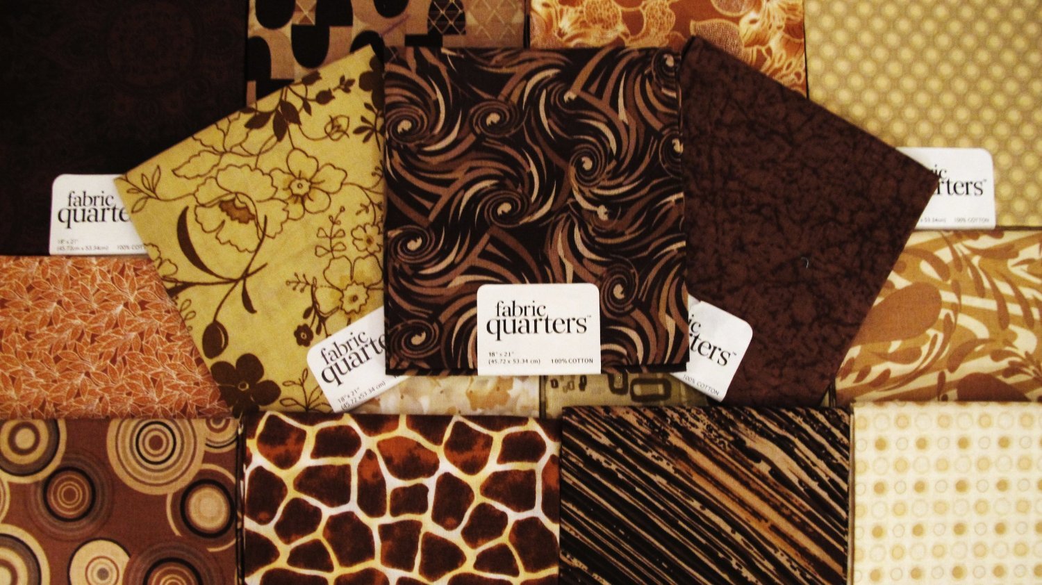 10-Piece Fat Quarter Bundle - 100% Cotton Quilting Fabric in Brown/Tan - Perfect for Quilting, Sewing & DIY Craft Projects