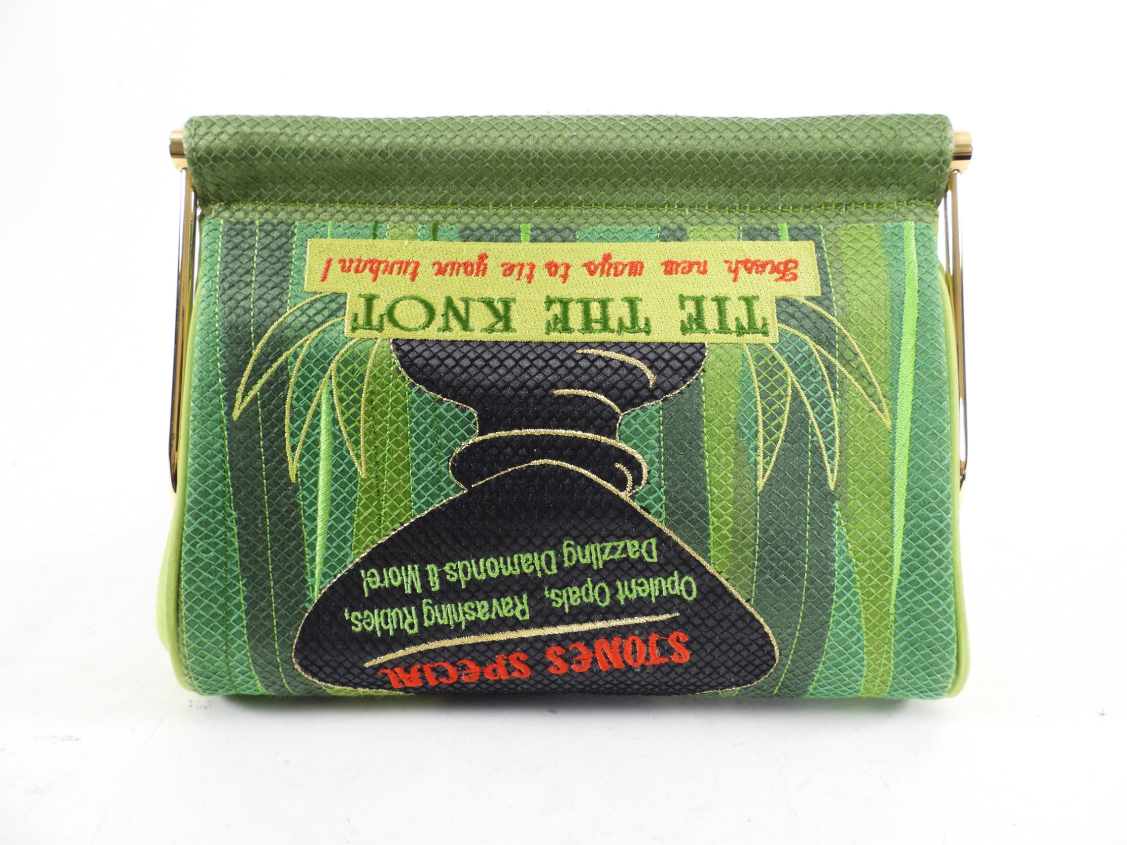 Charlotte Olympia Green Novelty Clutch - Head Over Heels Design | Elegant Evening Bag for Women | Perfect for Parties, Weddings & Special Occasions