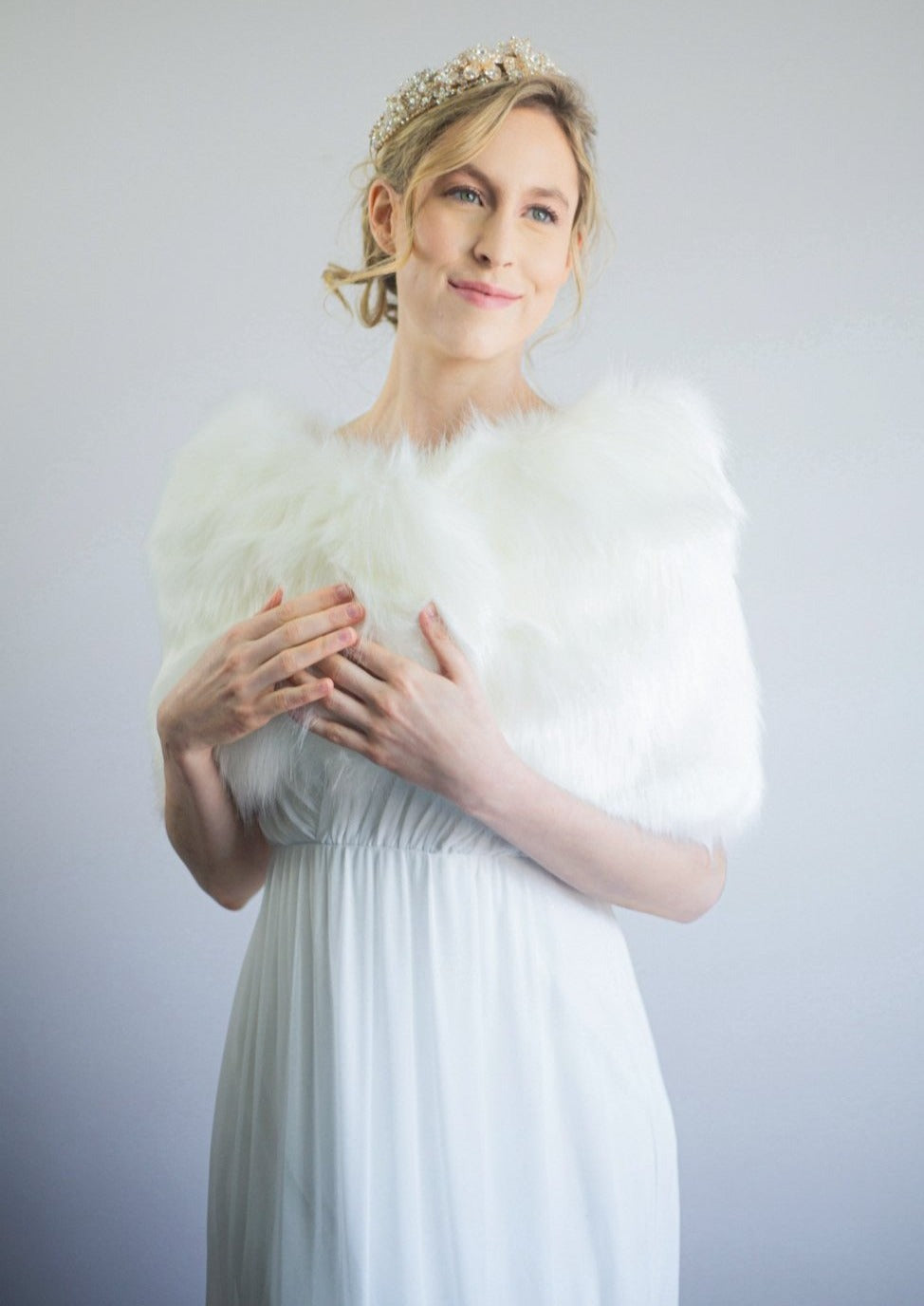 Ivory White Fur Wrap Shawl - Blair Ivy03 - Elegant Winter Accessory for Women, Perfect for Weddings, Parties & Cold Weather Fashion