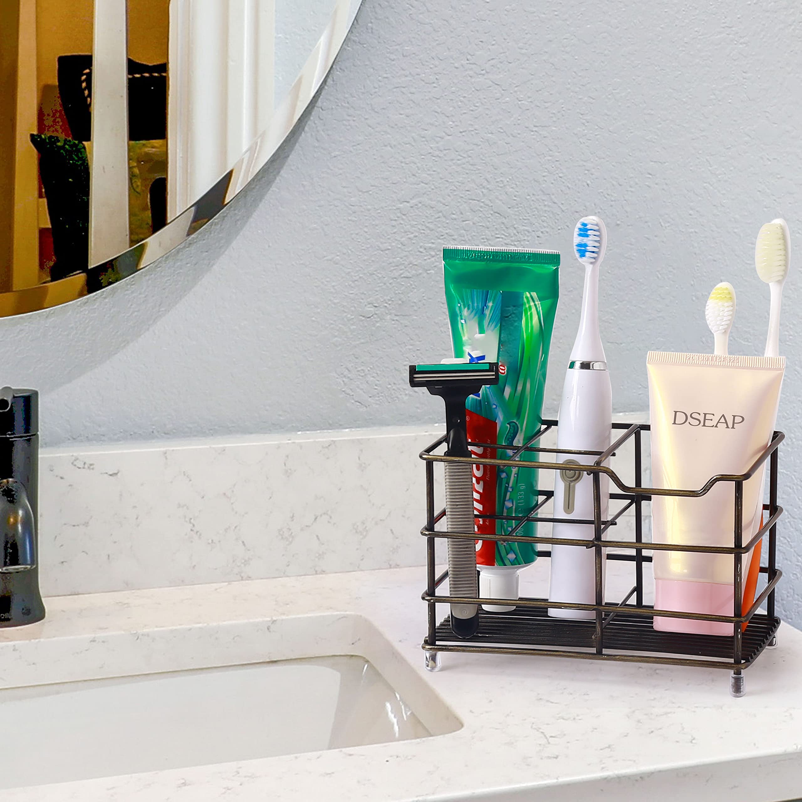 Stainless Steel Electric Toothbrush Holder & Toothpaste Organizer Stand - Bronze Bathroom Storage Caddy, Pack of 2 | Perfect for Modern Bathrooms & Countertop Organization