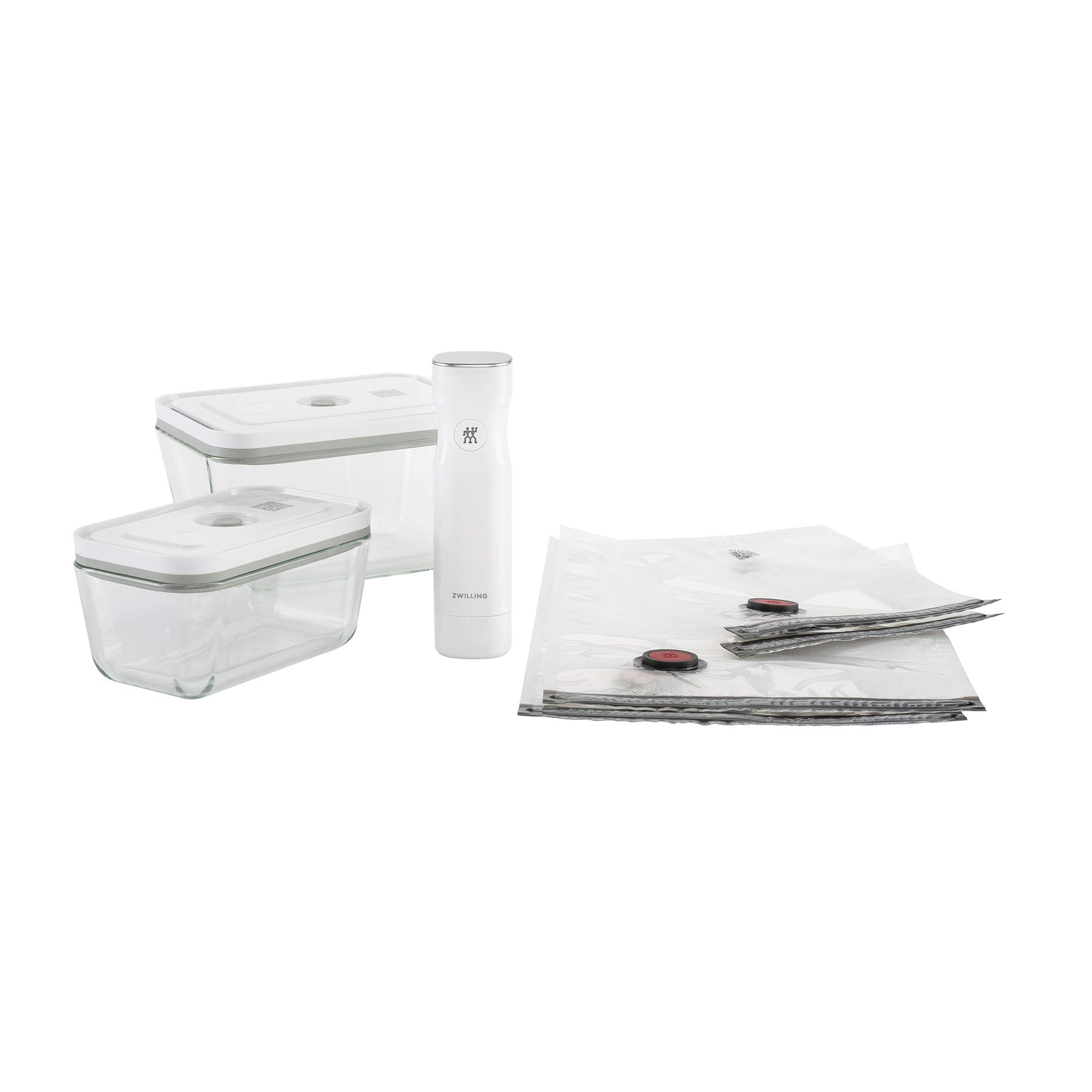 ZWILLING Fresh & Save 7-Piece Vacuum Sealer Machine Starter Set with Sous Vide Bags & Airtight Glass Food Storage Containers for Meal Prep, Sous Vide Cooking & Long-Term Food Preservation | Perfect for Kitchen, Camping & Freezer Storage