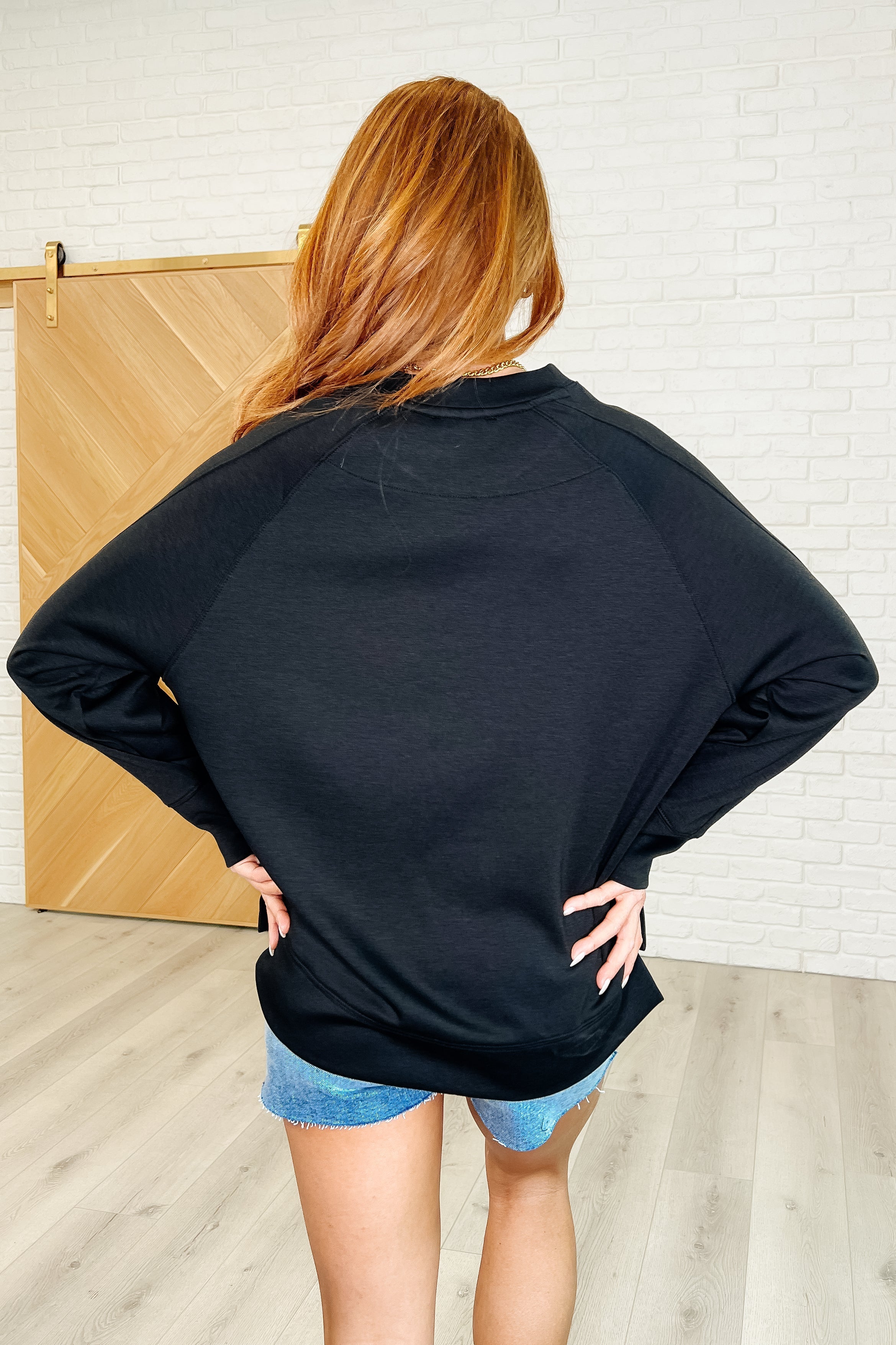 Relaxed Scuba Pullover Sweater - Soft Casual Black Knit Top for Women | Perfect for Lounging, Coffee Dates & Weekend Outfits