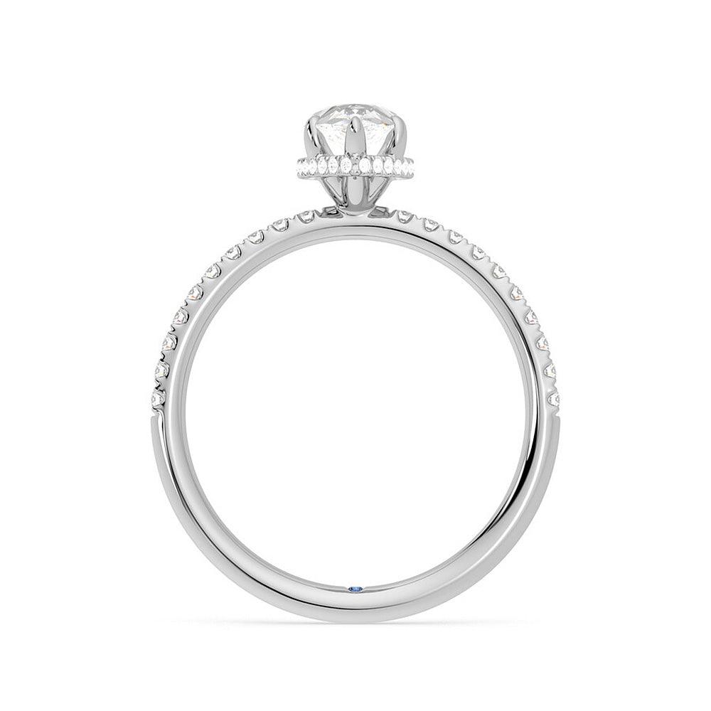 Pear Shaped Moissanite Engagement Ring with Hidden Halo & Anniversary Stone Accent - Elegant Wedding Proposal Jewelry for Brides & Anniversary Gifts