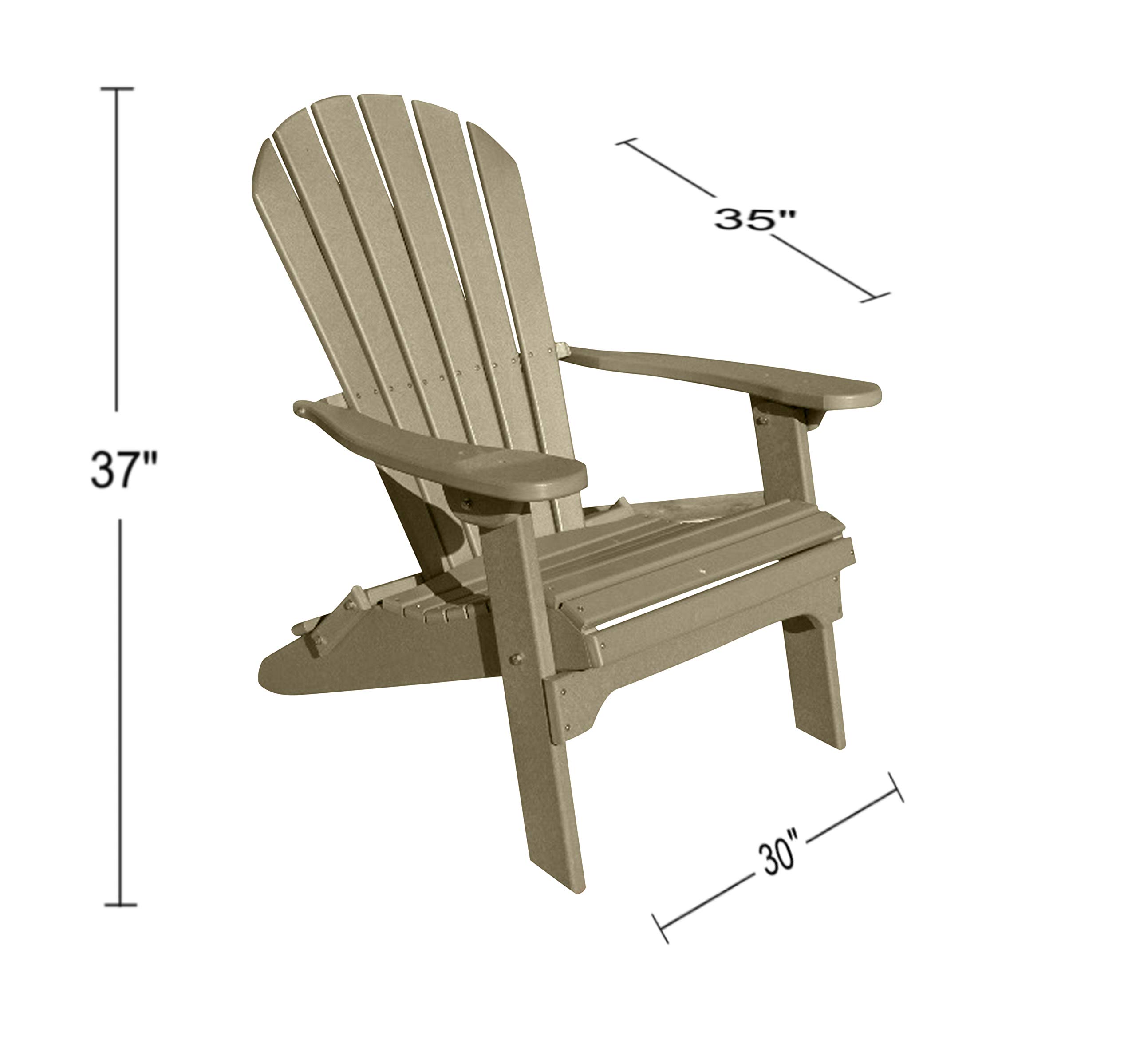 Phat Tommy Foldable Adirondack Chair - Heavy Duty HDPE Recycled Plastic All-Weather Outdoor Furniture for Deck, Porch, Patio & Garden - Weatherwood Finish - Perfect for Relaxing, Camping & Backyard Lounging