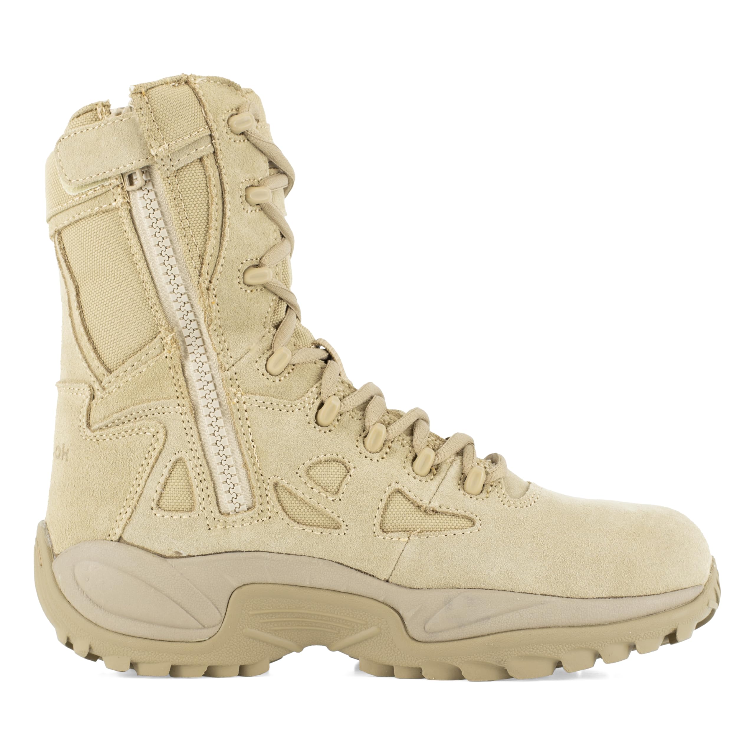 Reebok Work Men's Rapid Response RB 8-Inch Composite Toe Safety Boots with Side Zip - Beige | OSHA Approved Work Shoes for Construction, Warehouse & Outdoor Jobs