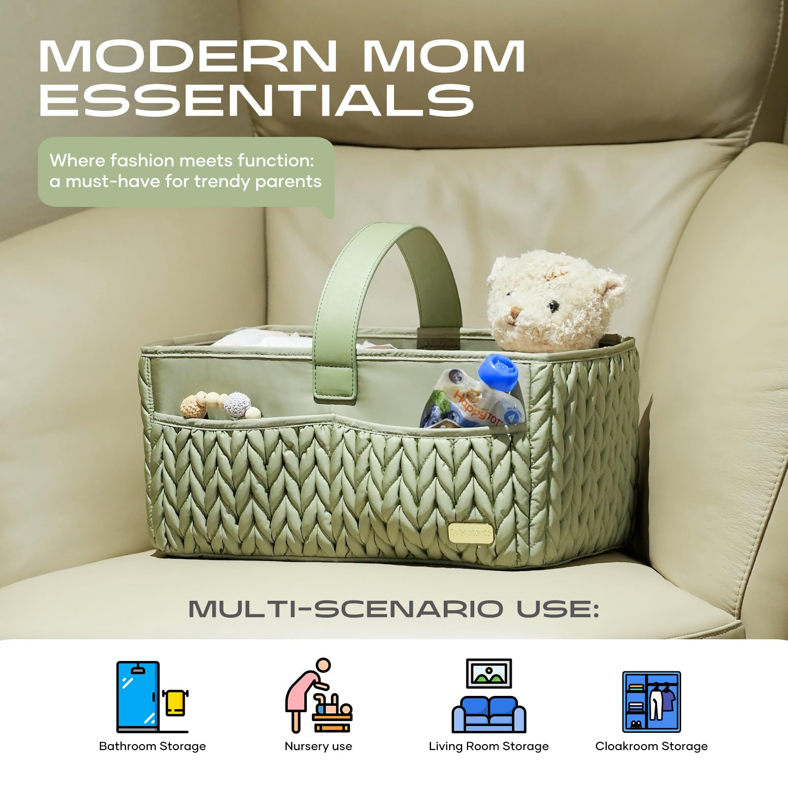 Luxury Baby Diaper Caddy Organizer - Nursery Storage Basket for Newborn Essentials, Portable Baby Travel Basket for Diapers & Wipes, Baby Shower Gift (Mint Green) | Perfect for Nursery Organization & On-the-Go Parenting