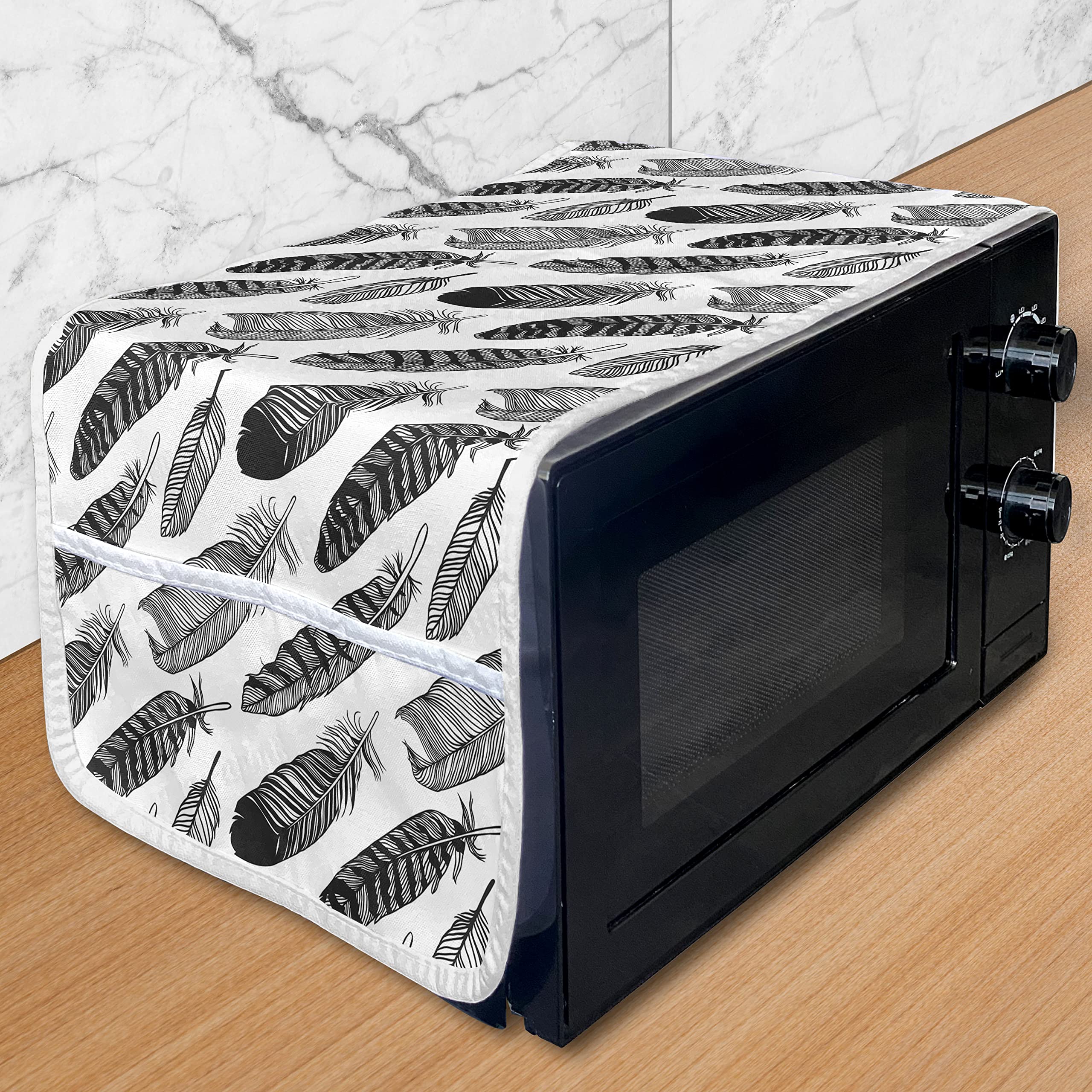 Ambesonne Bohemian Microwave Cover - Hand-Painted Feather Design, Water-Resistant Fabric, 36