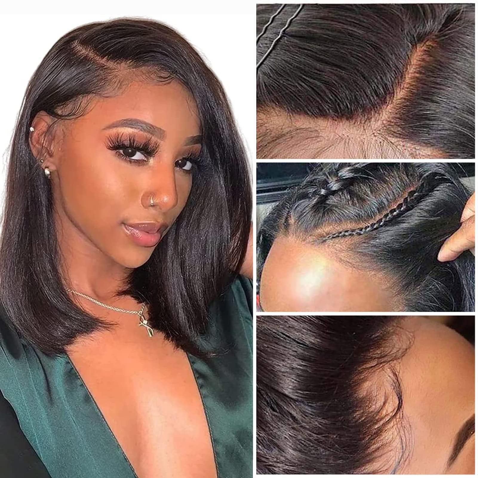 13x4 Lace Front Wigs Human Hair - Pre Plucked 150% Density Brazilian Virgin Hair Wig for Black Women with Baby Hair | Natural Black Color | 14 Inch Bob Style | Perfect for Daily Wear, Parties & Special Occasions