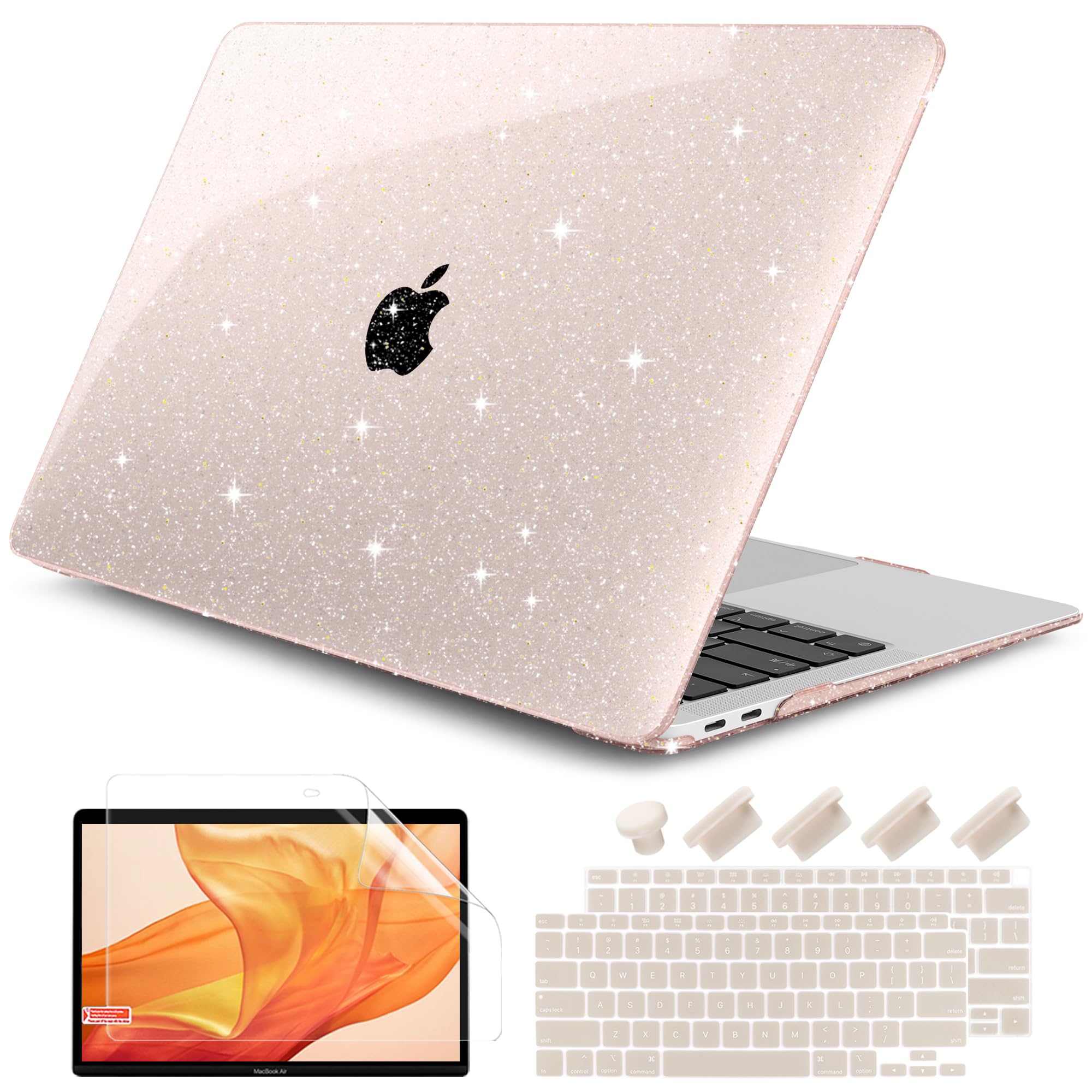 DONGKE Hard Shell Case for MacBook Air 13 inch (2021-2018 Release A2337 M1 A2179 A1932) - Bling Plastic Protective Cover with Keyboard Cover - Compatible with MacBook Air 13