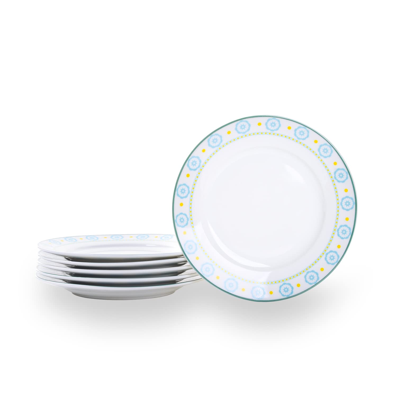 Braque 6-Piece Ceramic Dessert Plates Set - 6 Inch Small Plates for Dessert, Salad, Appetizer & Dinner - Microwave, Oven & Dishwasher Safe Scratch-Resistant Porcelain Dishes - Blue Camellia Floral Design - Perfect for Parties, Tea Time & Everyday Dining