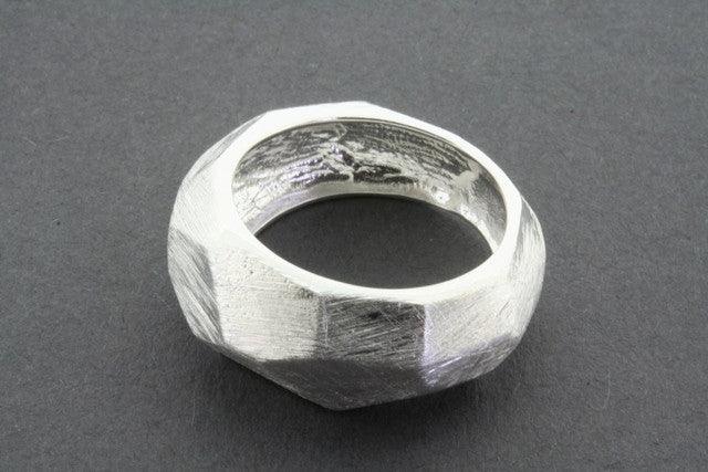 Narrow Faceted Scratched Ring - Sterling Silver 925 Jewelry for Women - Elegant Stackable Band for Everyday Wear & Special Occasions