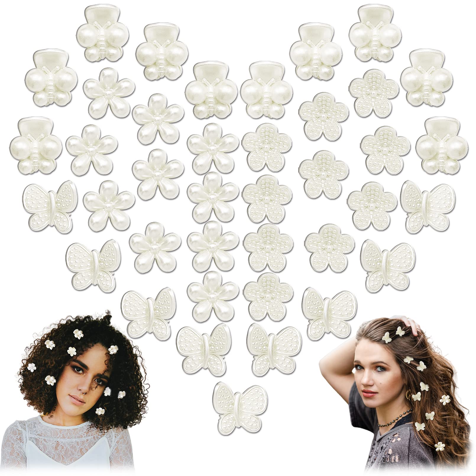 40 Pcs Mini Pearl Claw Clips for Women & Girls - Sweet Daisy Butterfly Flower Hair Clips with Pearl & Dragonfly Decorations | Perfect for School, Work, Parties & Everyday Hairstyles