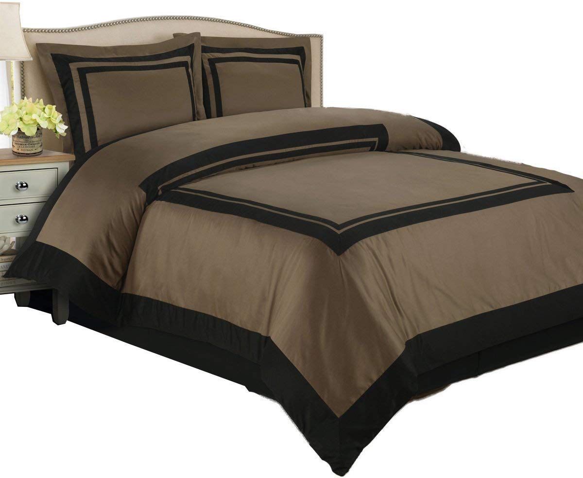 Royal Hotel Bedding 4-Piece Full/Queen Comforter Set - 100% Cotton 300 Thread Count Taupe & Black | Luxury Bedding for Hotels, Guest Rooms & Master Bedrooms