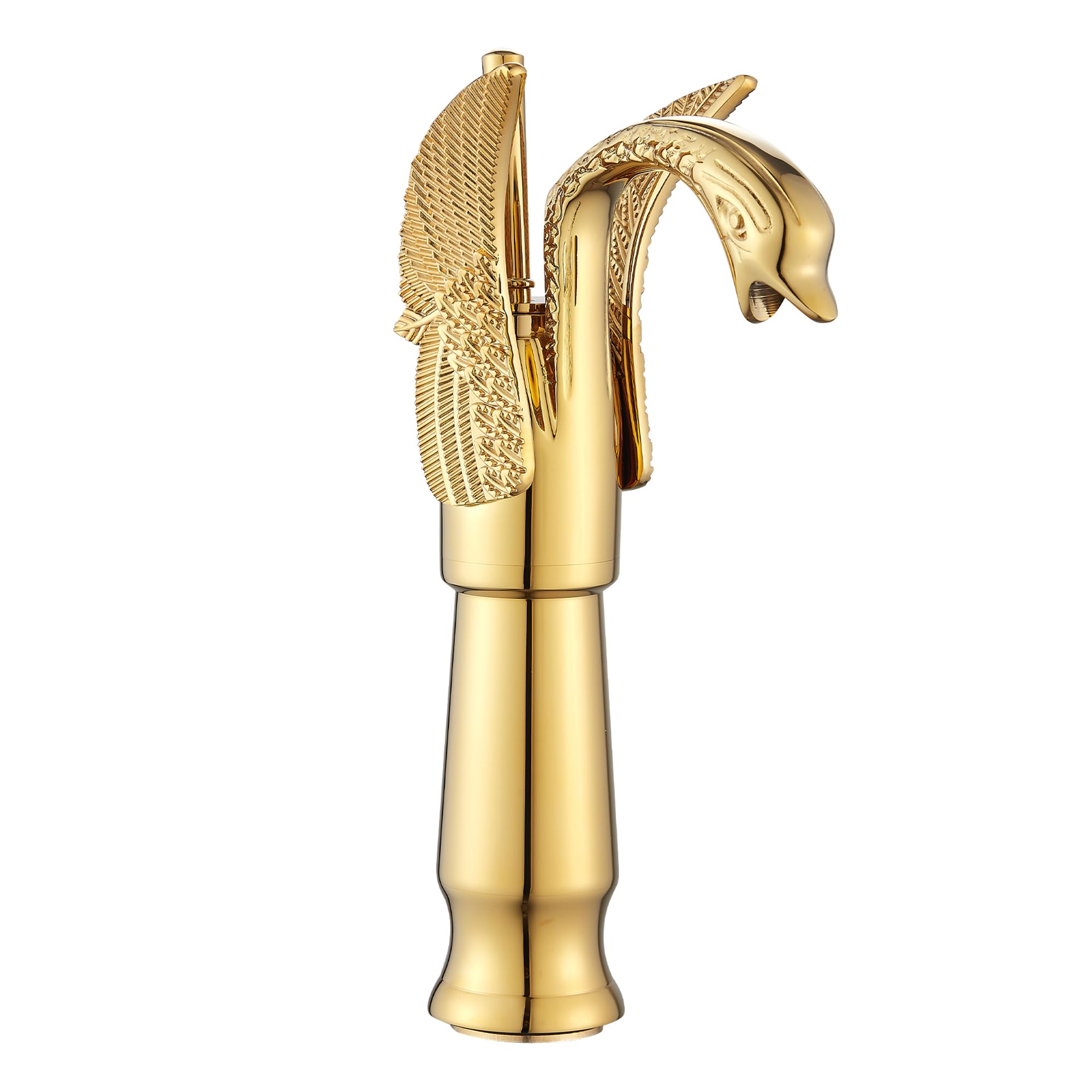GGStudy Gold Swan Shape Single Handle Deck Mount Bathroom Vessel Sink Faucet - Elegant One Hole Lavatory Faucet for Modern Vanity & Powder Room Decor