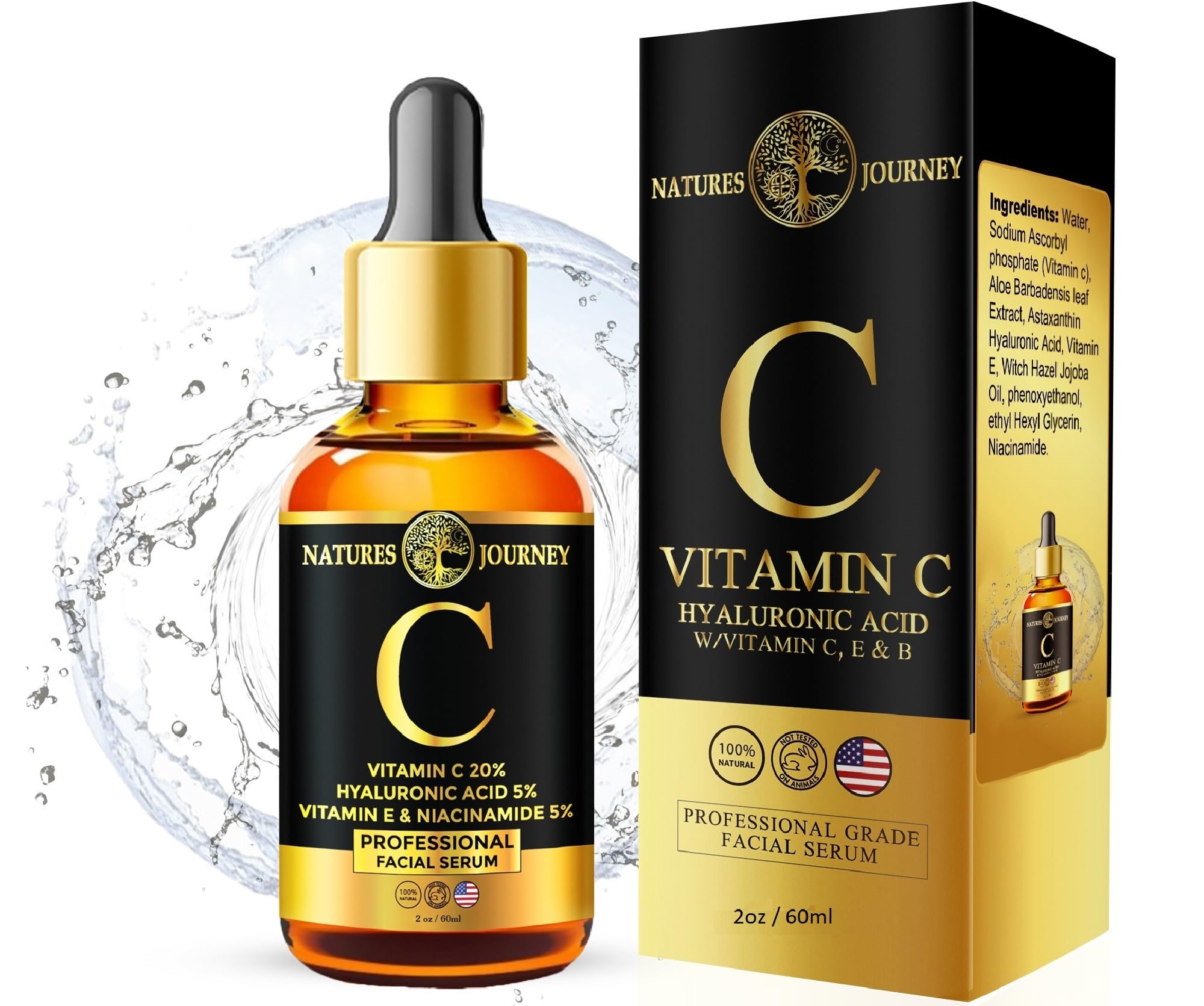 Vitamin C Face Serum with Hyaluronic Acid - Anti-Aging Treatment for Dark Spots & Acne Scars - Wrinkle Reducer & Brightening Serum for Radiant Glowing Skin - Non-Greasy Formula 2oz - Perfect for Morning & Night Skincare Routine