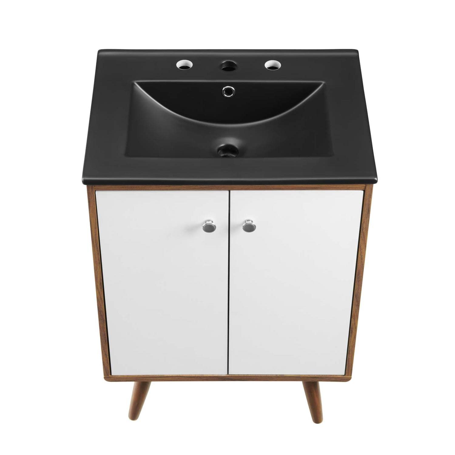 Modway Transmit 24 Inch Modern Bathroom Vanity with Sink - White & Black Finish for Small Bathrooms | Space-Saving Design Perfect for Apartments, Guest Baths & Powder Rooms
