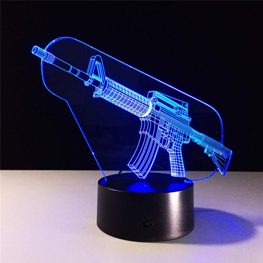 3D Illusion LED Night Light - AK47 Machine Gun & M4A1 USB Table Lamp with 7 Color Changing, Dimmable Smart Touch - Perfect for Kids Room, Bedroom Decor & Unique Gift Ideas