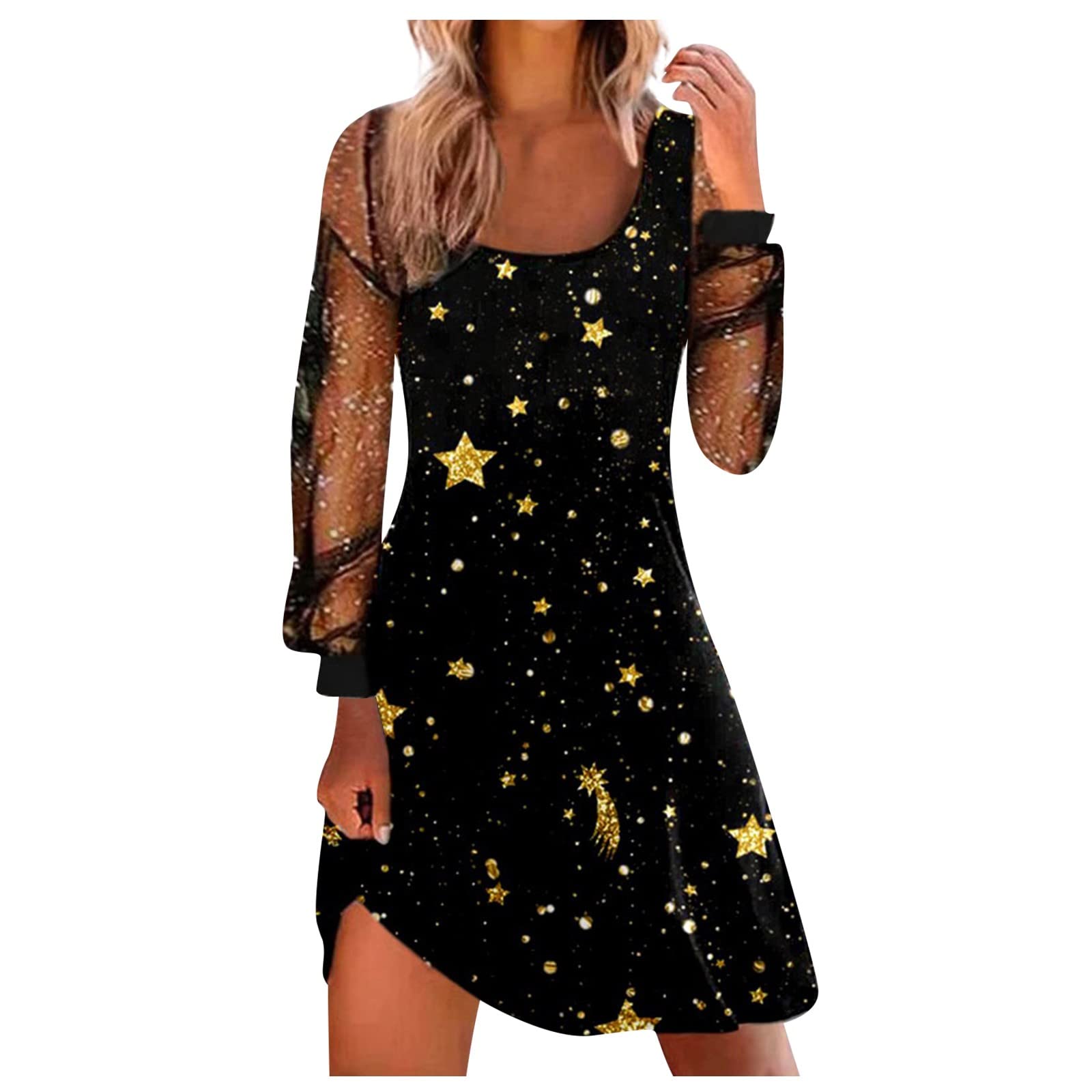 Elegant Vintage Tulle Dress for Women - Long Sleeve Square Neck Casual Spring Dress | Perfect for Date Nights, Parties & Special Occasions