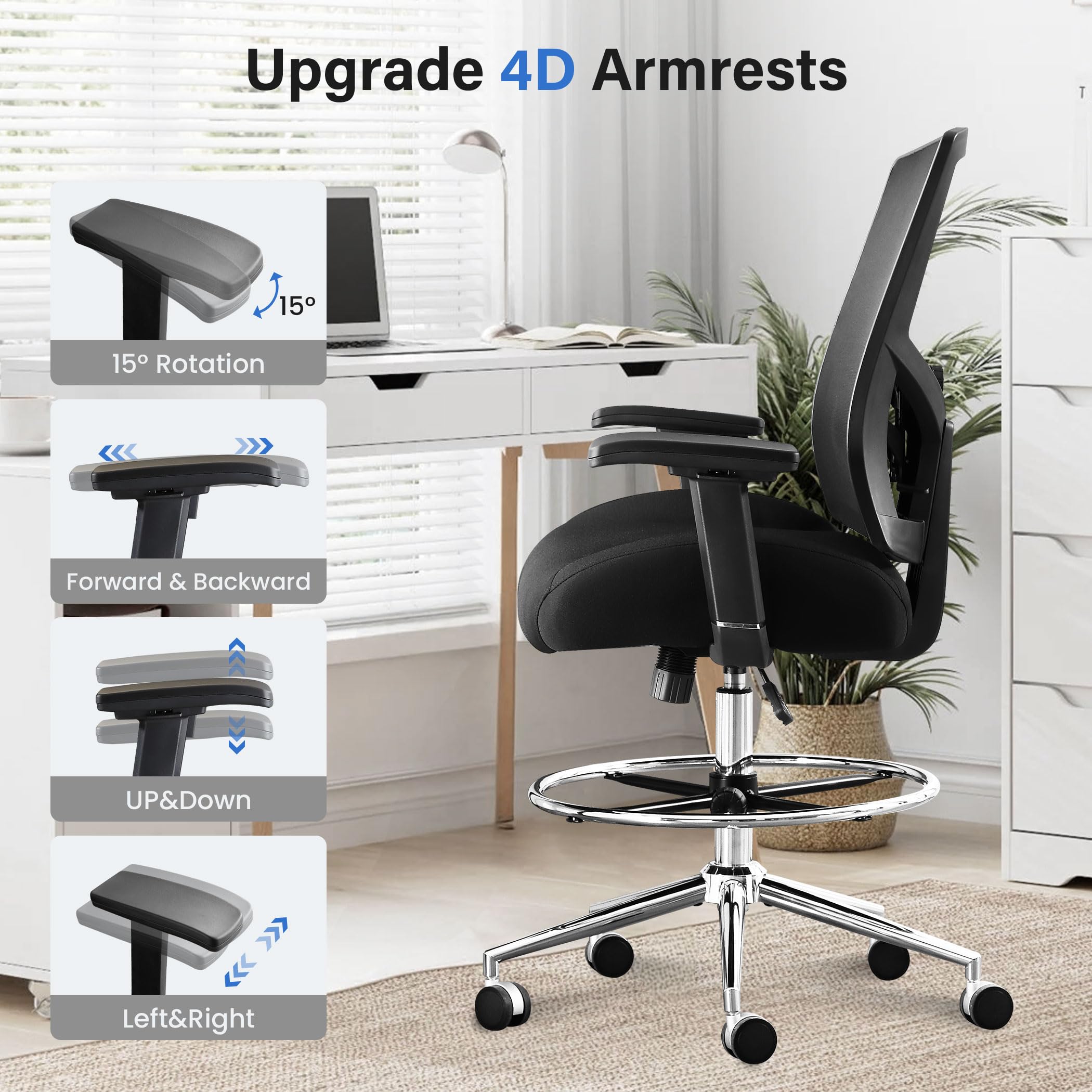 Ergonomic Drafting Chair for Standing Desk - 400 lbs Capacity, Extra Wide 21