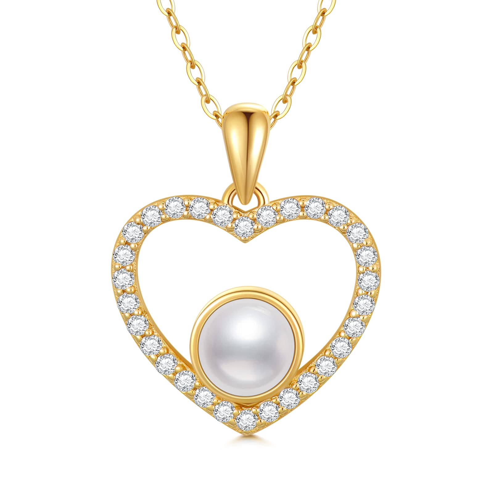 14K Gold Heart Necklace with Pearl for Women - Elegant Jewelry Gift for Mother’s Day, Valentine’s Day, Anniversary & Birthday - Perfect for Romantic Dates, Special Occasions & Everyday Wear