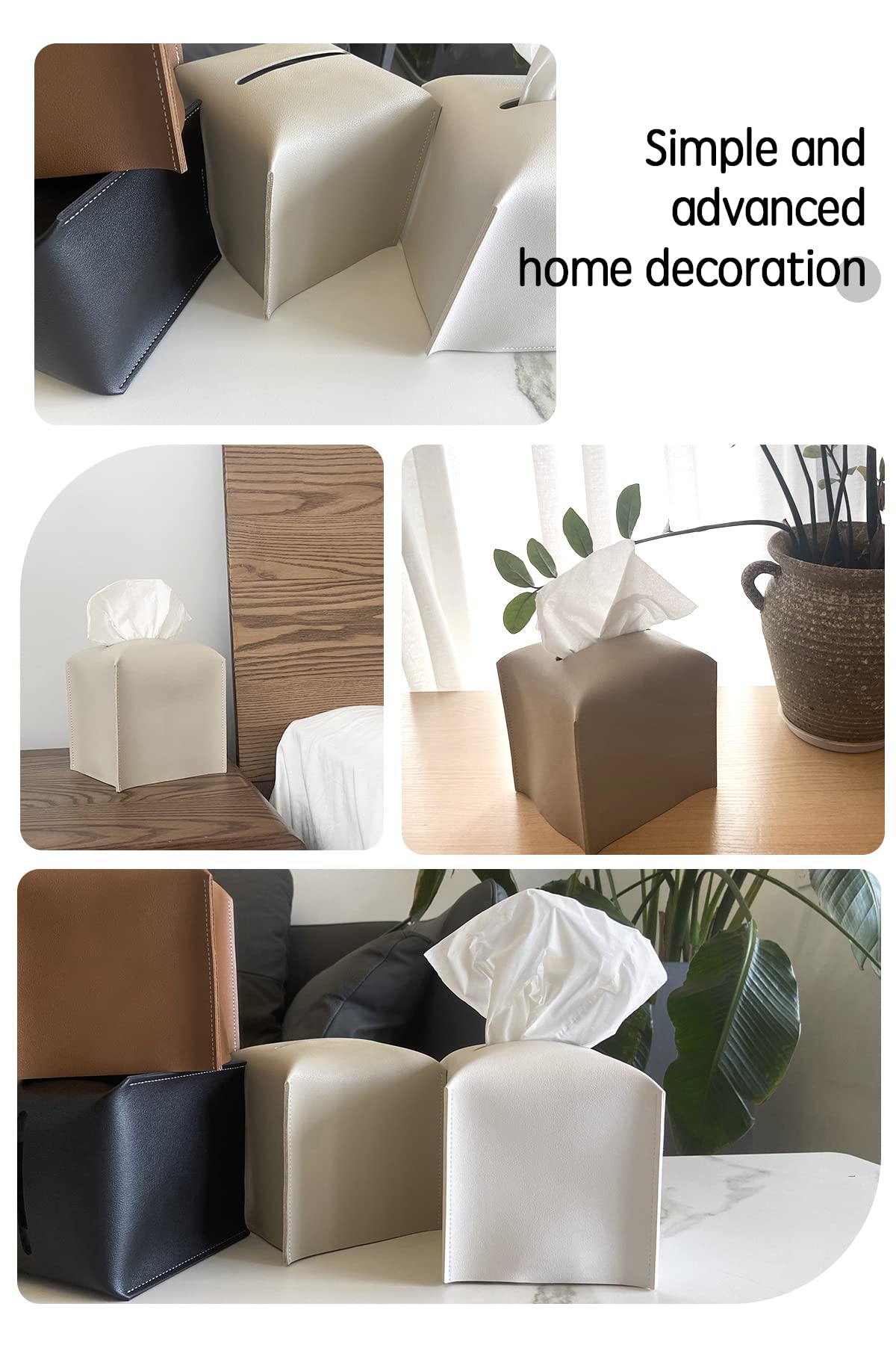 Premium PU Leather Tissue Box Cover - Modern Square Decorative Holder for Bathroom, Vanity, Nightstand, Office & Car (5