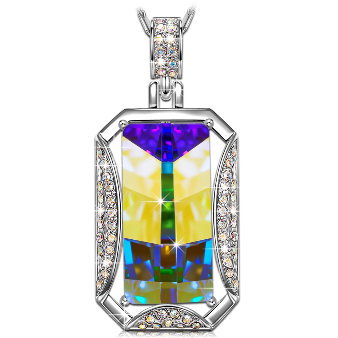 Kate Lynn Crystal Necklaces for Women ✦ Iridescent Meteors ✦ Aurora Borealis Pendant Necklace with Austrian Crystals | 18
