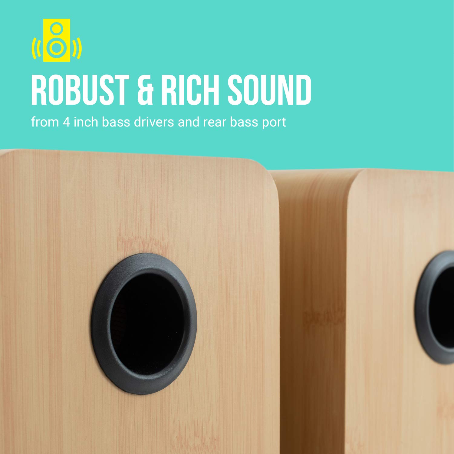 Premium JAM Bluetooth Bookshelf Speakers - Compact Wireless Stereo Speaker System with Aux-in, Mains Powered - Wooden Design & Amazon Basics 2-Male to 2-Male RCA Audio Cable (1.22m/4ft) - Perfect for Home Audio, Office Music, and Small Room Entertainment