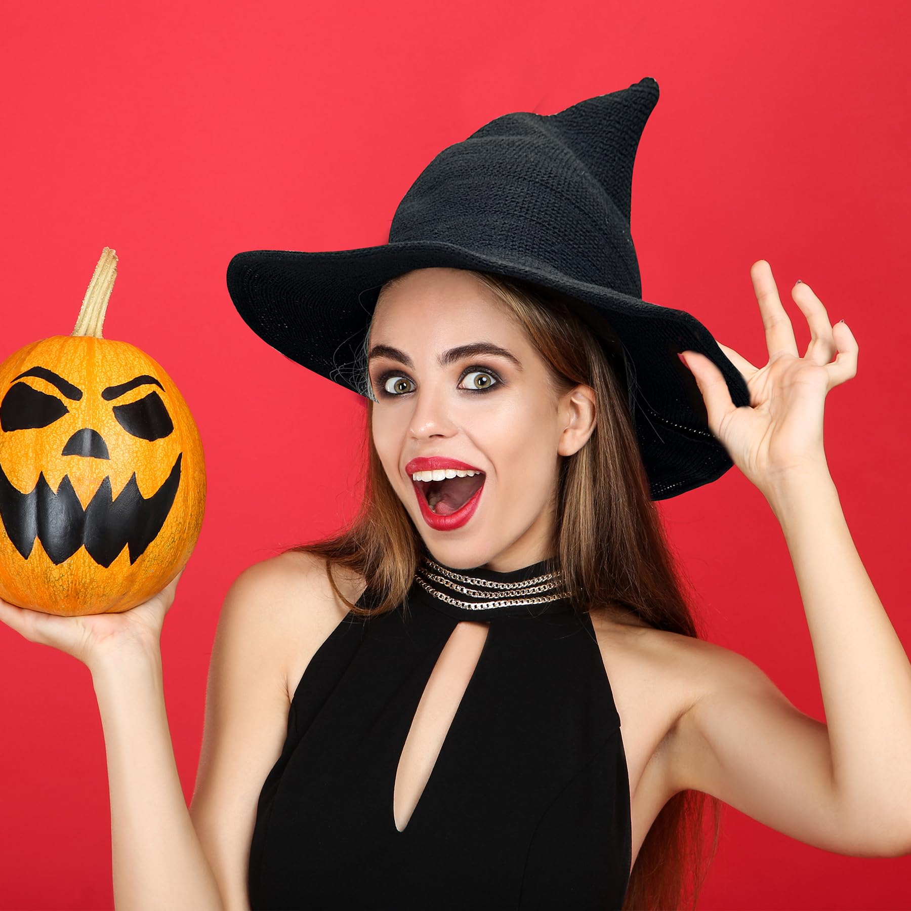 Lanzom Women's Wool Knitted Witch Hat - Halloween Party Costume Accessory for Cosplay, Masquerade & Witch Costume | Perfect for Halloween Parties, Themed Events & Witch Costume Outfits