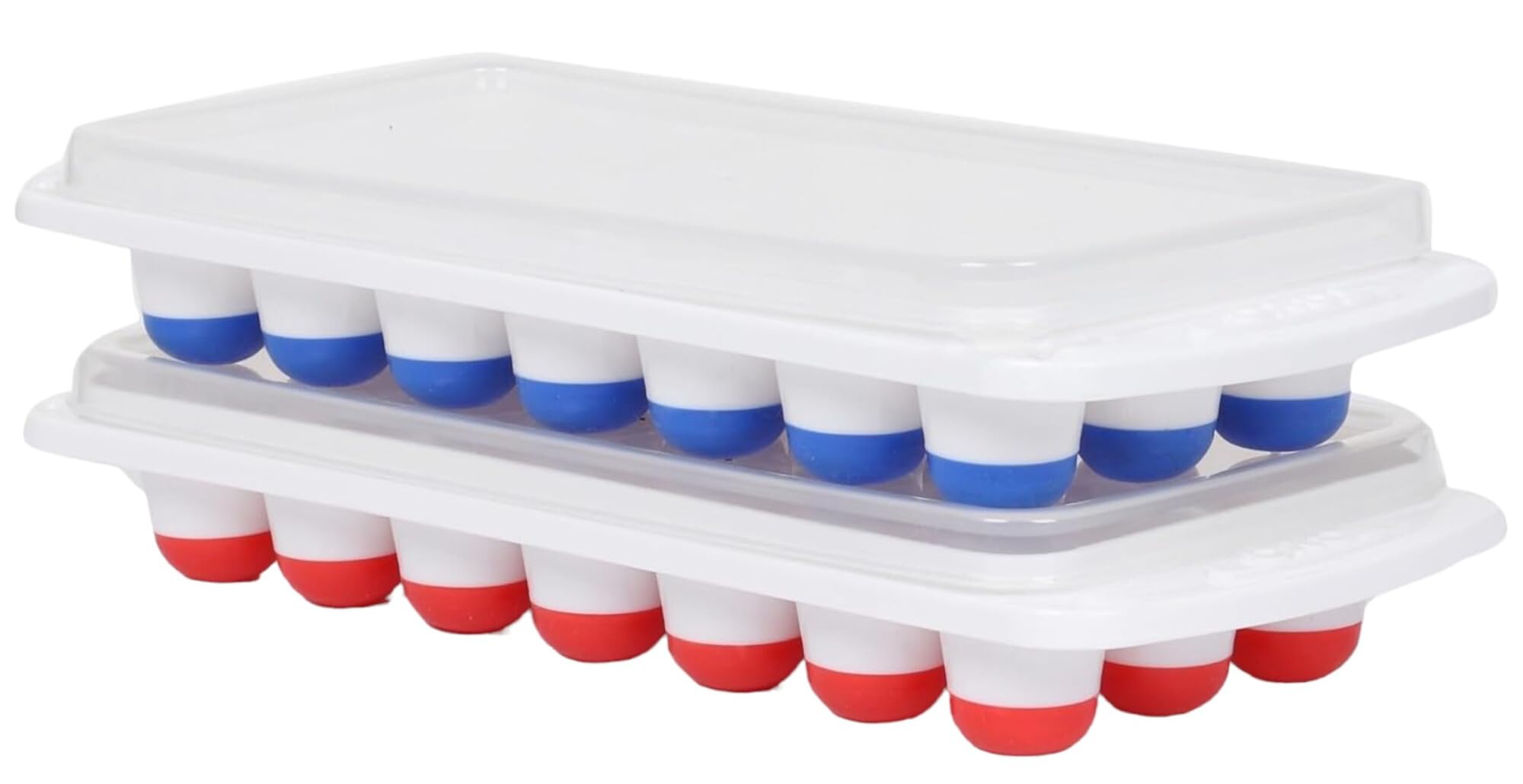 Aashu Silicone Ice Cube Tray with Lid - 21 Cube Stackable, Durable & Dishwasher Safe - Easy Push Ice Molds for Freezer (Blue & Red, Pack of 2) - Perfect for Cocktails, Smoothies & Cold Drinks