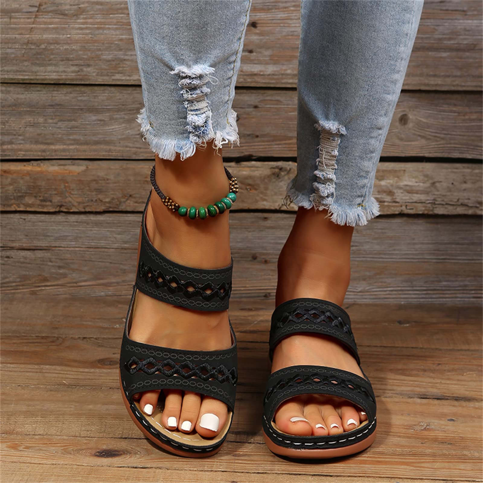 Lausiuoe Women's Summer Sandals - Casual Boho Flat Sandals with Open Toe for Beach, Vacation & Everyday Wear | Stylish Flip Flops for Outfits