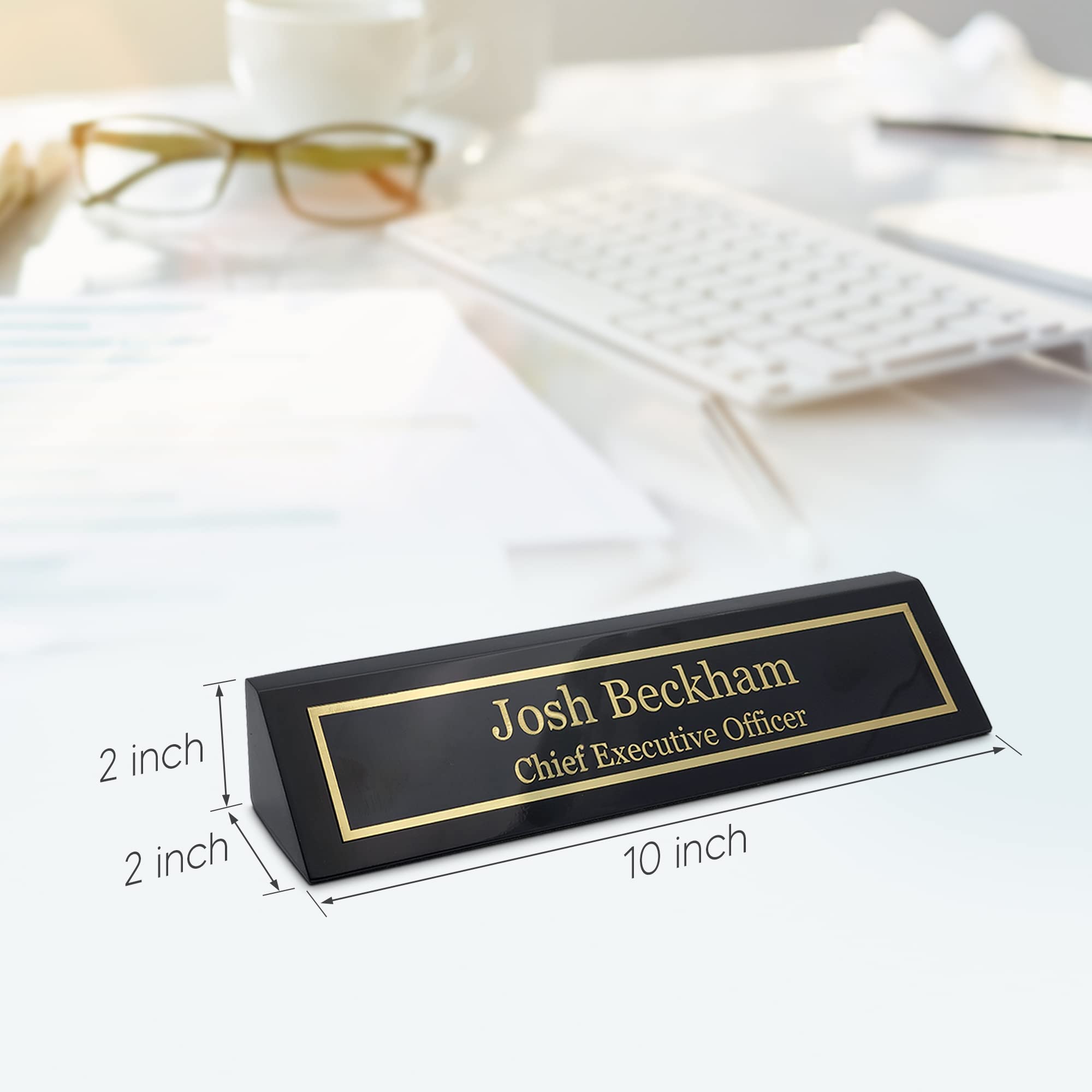 Custom Engraved Wood Name Plate for Desk - Personalized Office Name Sign with Elegant Black Piano Finish (2x10 Inches) | Perfect Desk Nameplate Gift for Professionals, Executive Office Decor & Home Office Accessories