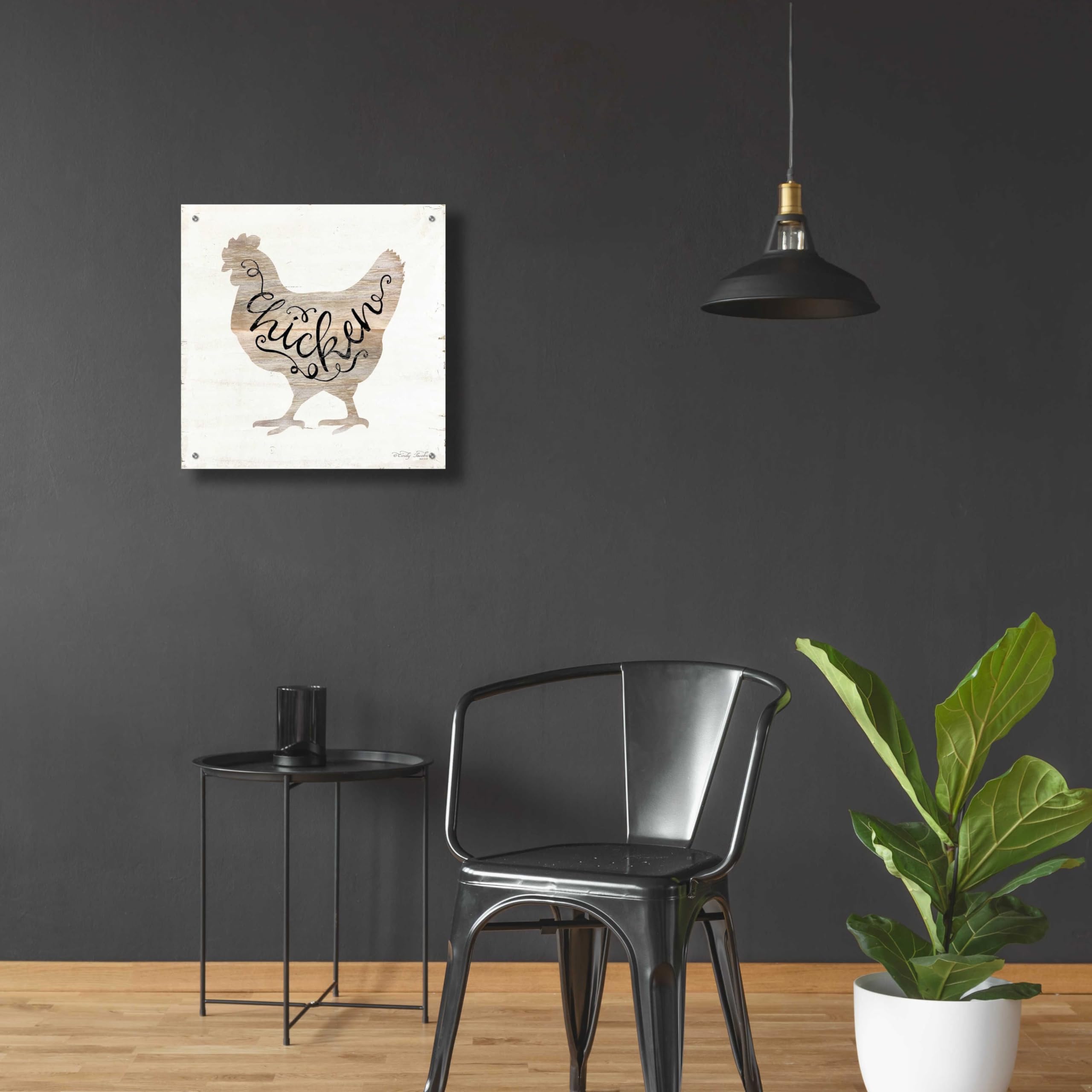 Epic Art 'Chicken in Beige' by Cindy Jacobs - 24x24 Inch Acrylic Glass Wall Painting - Modern Home Decor for Living Room, Bedroom & Office